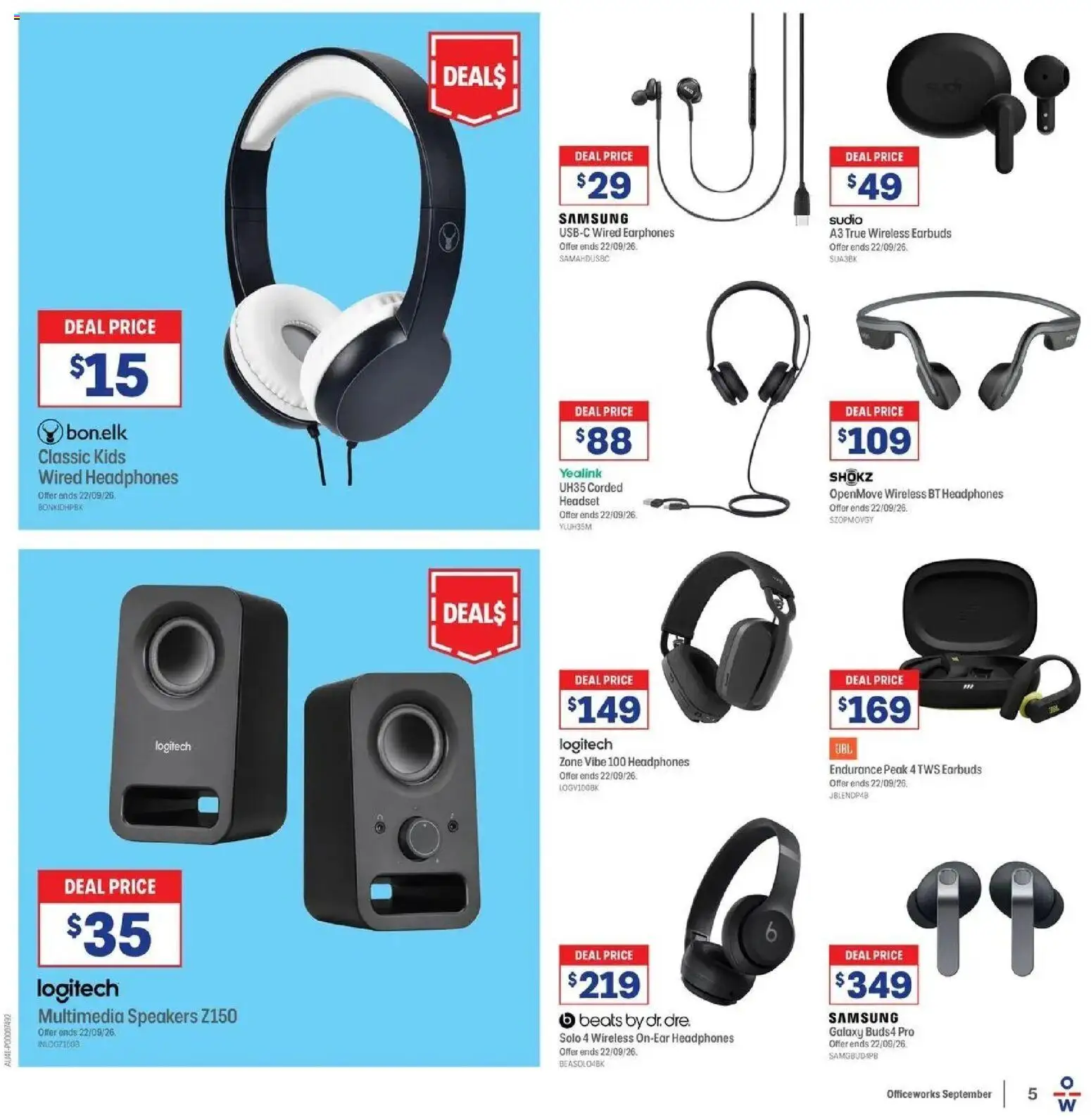 Officeworks Deals - 08/09/2026 > weekly / monthly specials | Page: 5 | Products: Earphones, Headset, Headphones