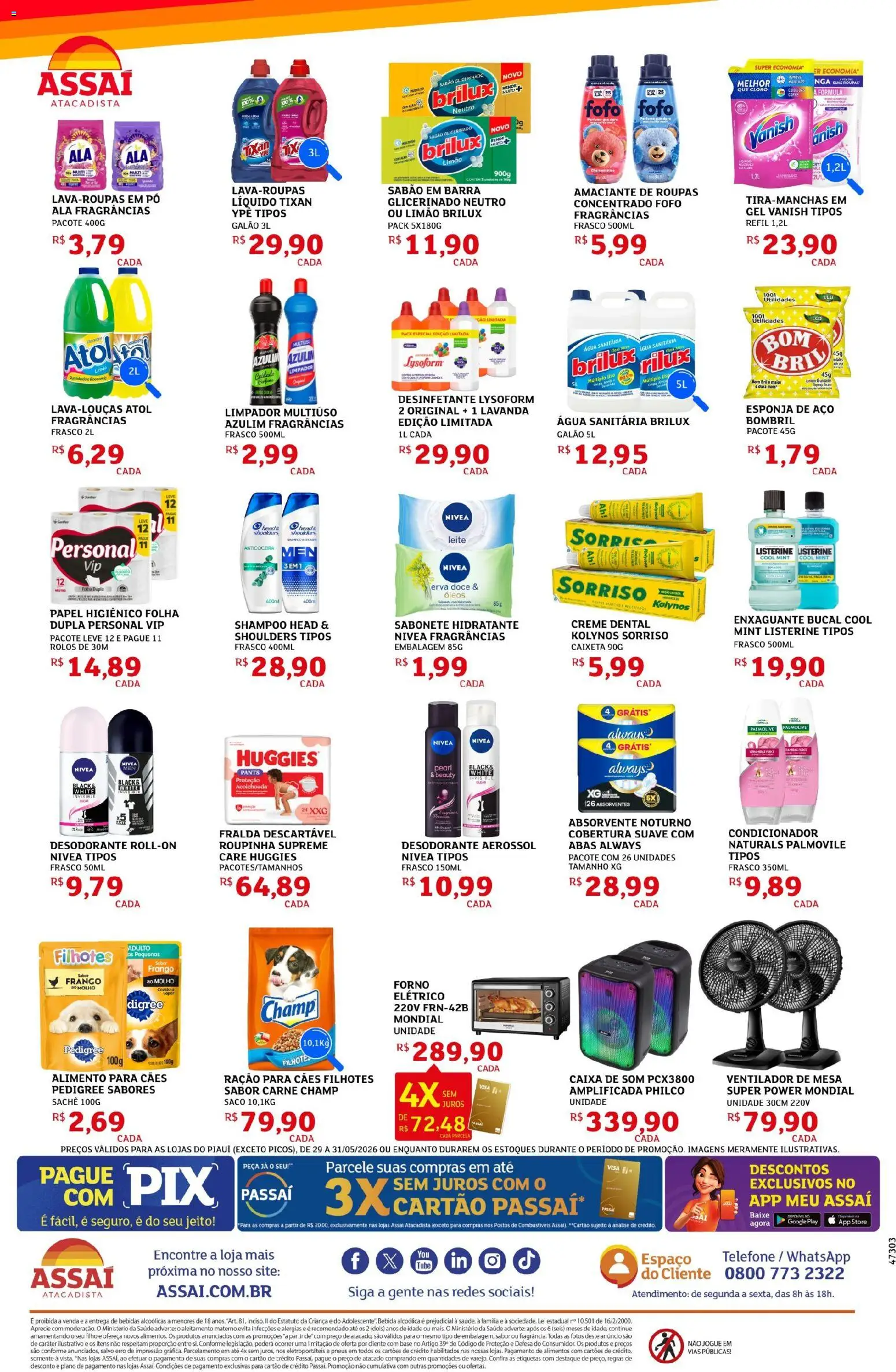 Assaí Atacadista Folheto - válido de 29.05.2026 | Página: 4 | Produtos: Amaciante de roupas, Esponja de aço, Creme dental, Amaciante