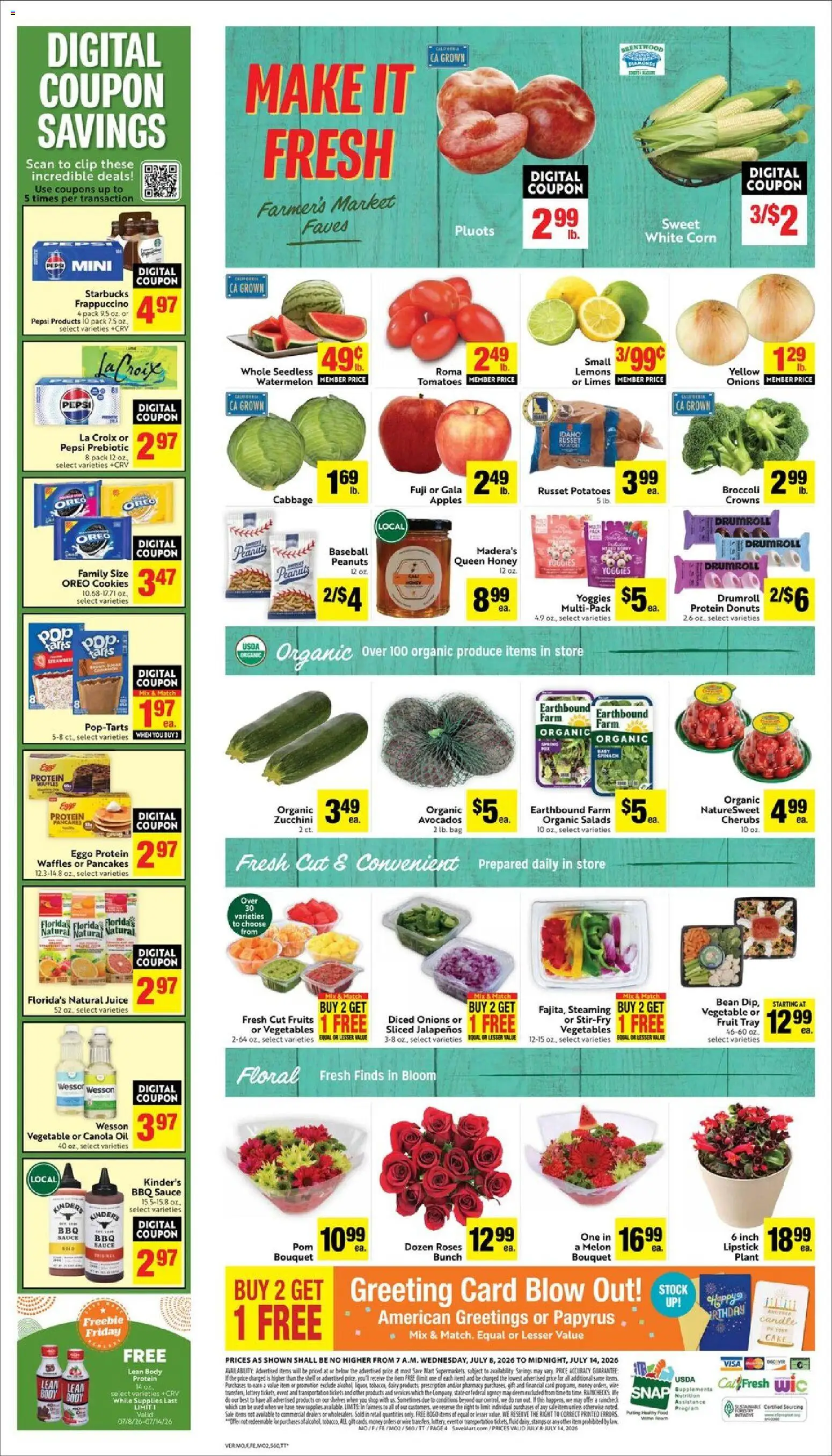 Save Mart Weekly - valid from 07/08/2026 | Page: 4 | Products: Clip, Juice, Sauce, Watermelon