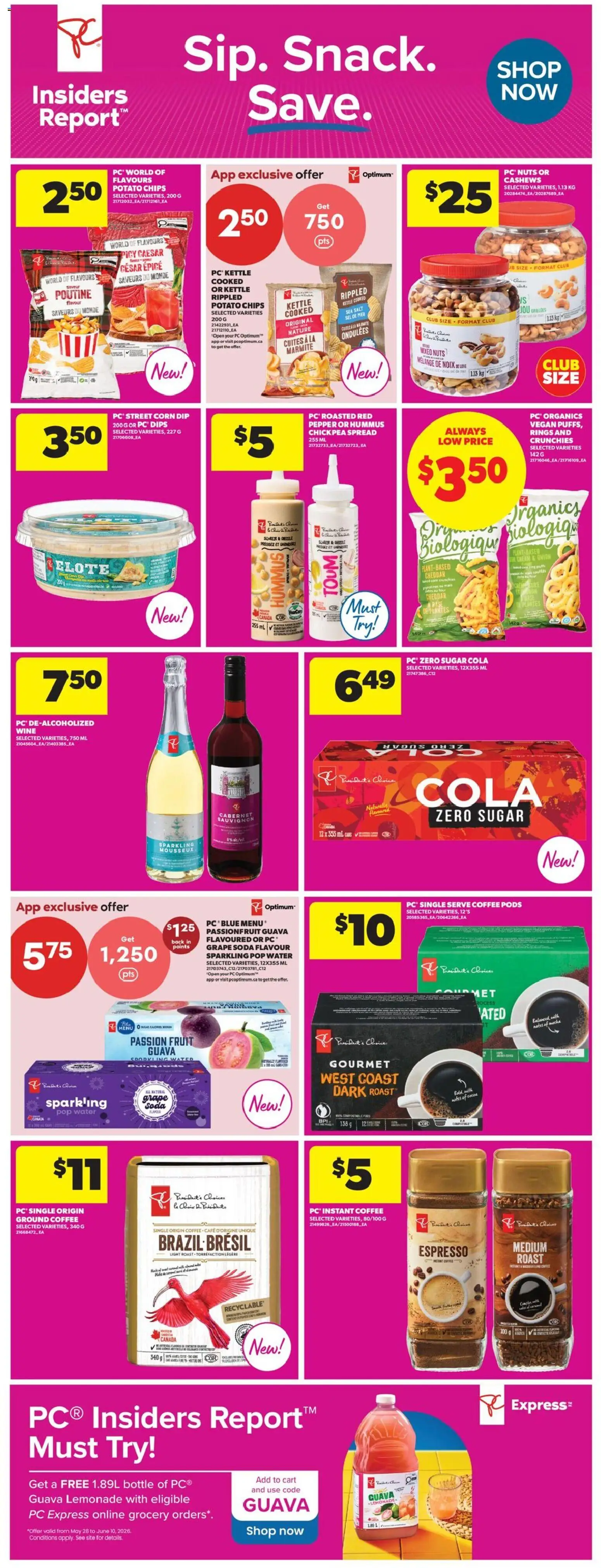 Real Canadian Superstore flyer valid from 28.05.2026 | Page: 10 | Products: Chips, Cream, PC, Coffee