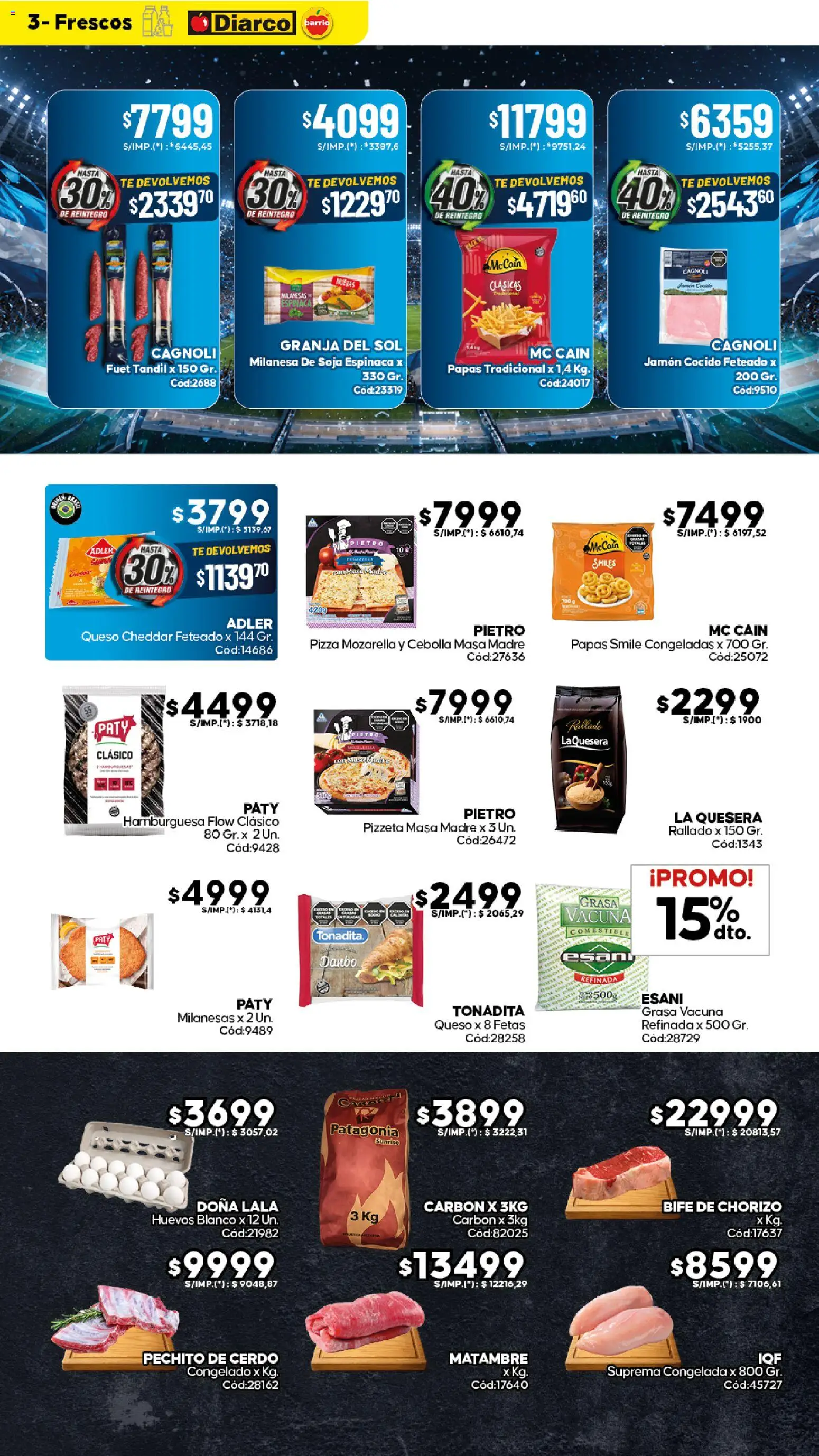 Diarco - Ofertas Diarco Barrio │ válido desde el 01.06.2026 | Página: 3 | Productos: Queso, Huevos, Chorizo, Pizza
