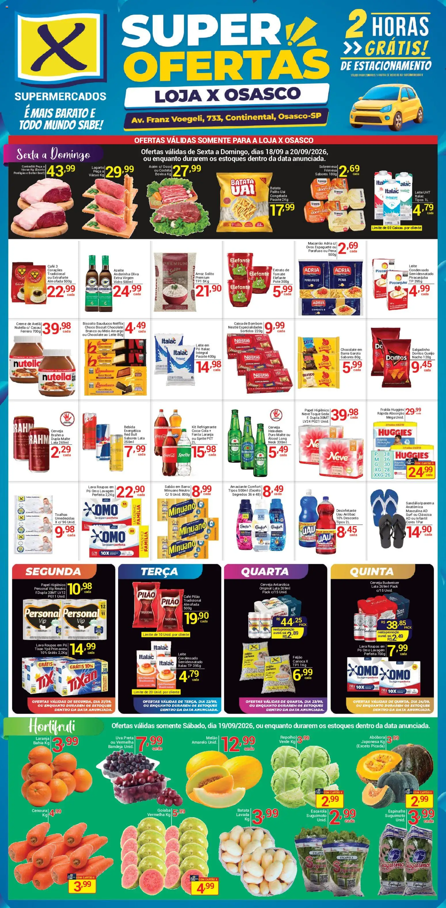 X Supermercados Folheto - válido de 18/09/2026 | Página: 1 | Produtos: Ovos, Nutella, Doce, Creme de avelã
