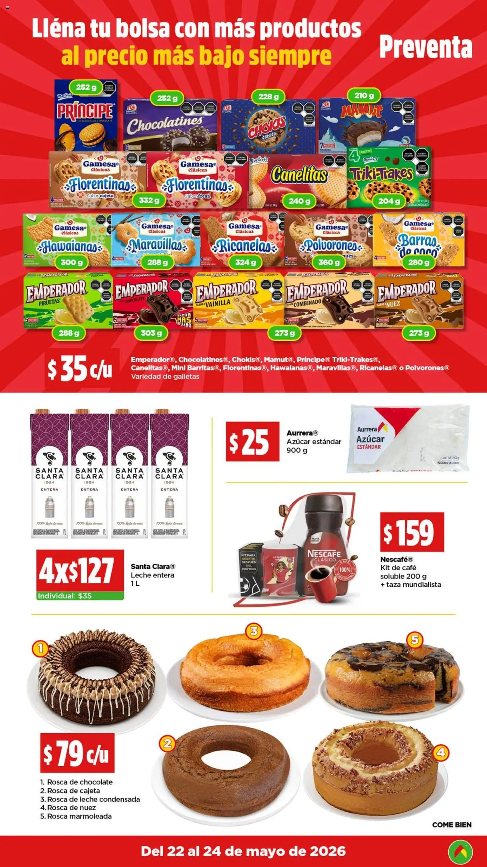 Nuevas ofertas de Bodega Aurrerá válidas en toda la República Mexicana desde el 22.05.2026. ¡Encuentra las mejores ofertas en Bodega Aurrerá folleto Preventa! | Página: 2 | Productos: Leche, Café, Chocolate, Nuez