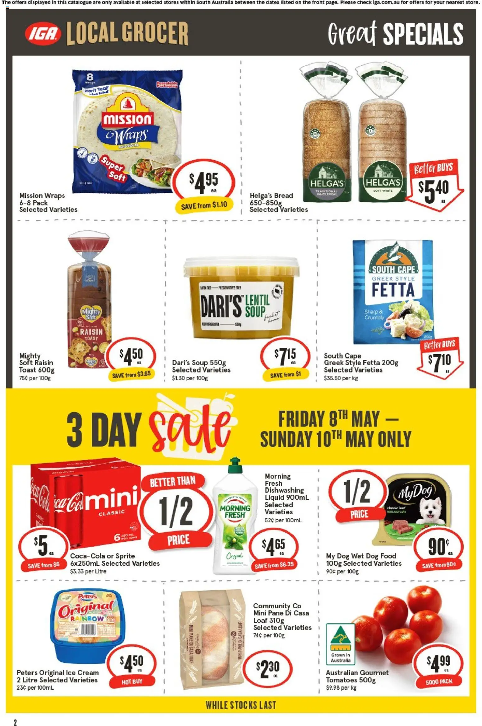 IGA catalogue - valid from 06.05.2026 | Page: 3 | Products: Bread, Dog food, Cream, Soup