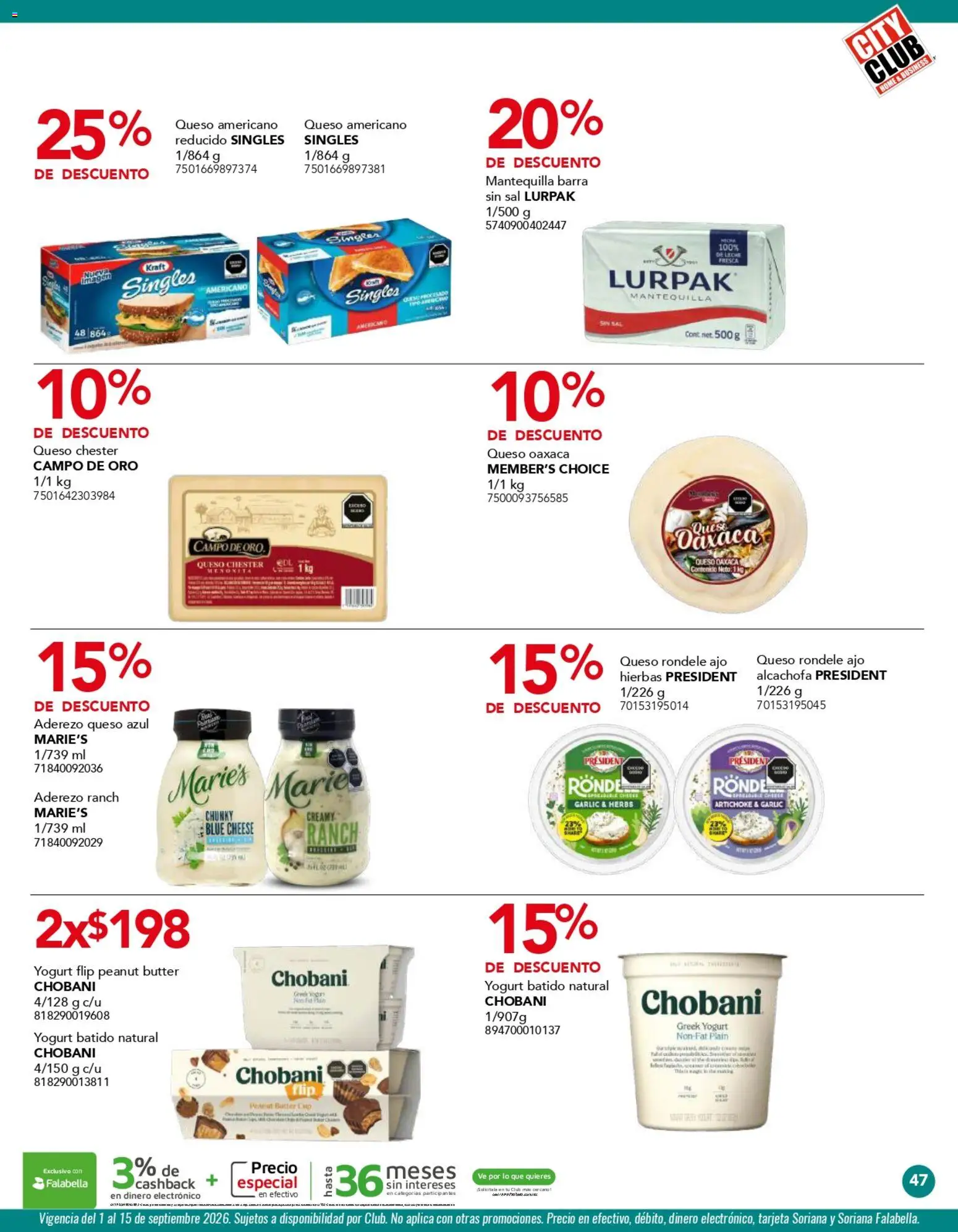 Nuevas ofertas de City Club válidas en toda la República Mexicana desde el 01/09/2026. ¡Encuentra las mejores ofertas en City Club catálogo! | Página: 47 | Productos: Sal, Queso azul, Barra, Hierbas