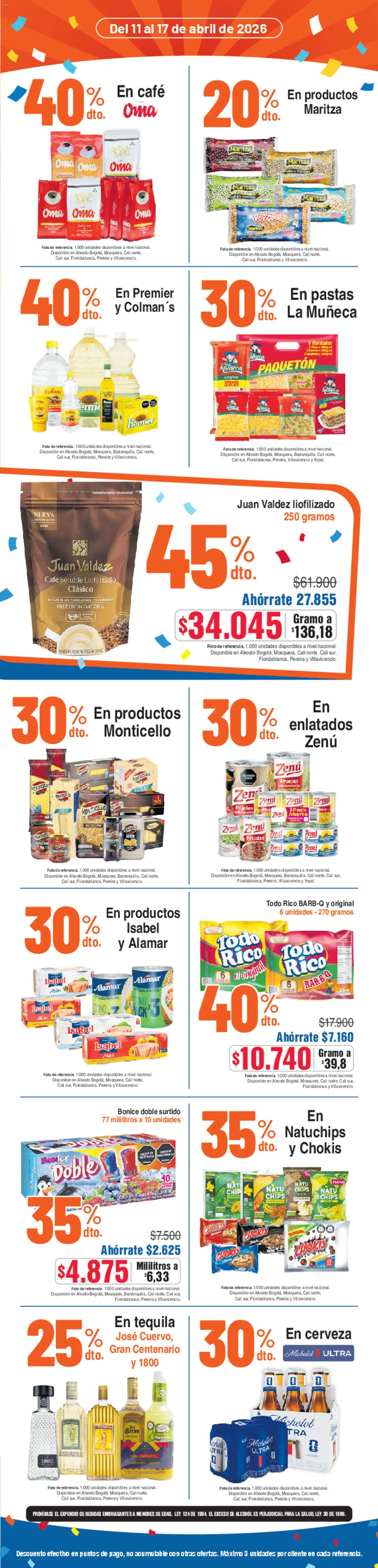 Alkosto revista - valida desde el 11.04.2026 | Página: 3 | Productos: Whisky, Fríjoles, Tintura, Cerveza