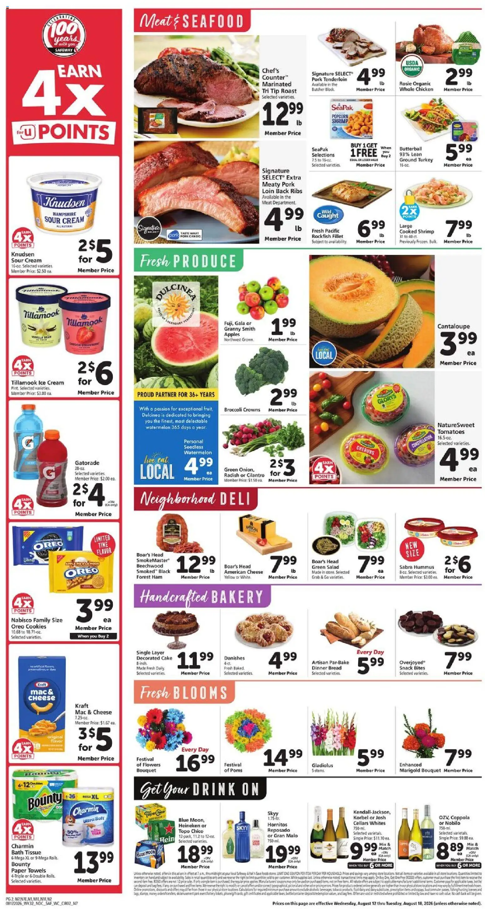 Safeway Weekly Ad - valid from 08/12/2026 | Page: 2 | Products: Turkey, Seafood, Whole chicken, Watermelon