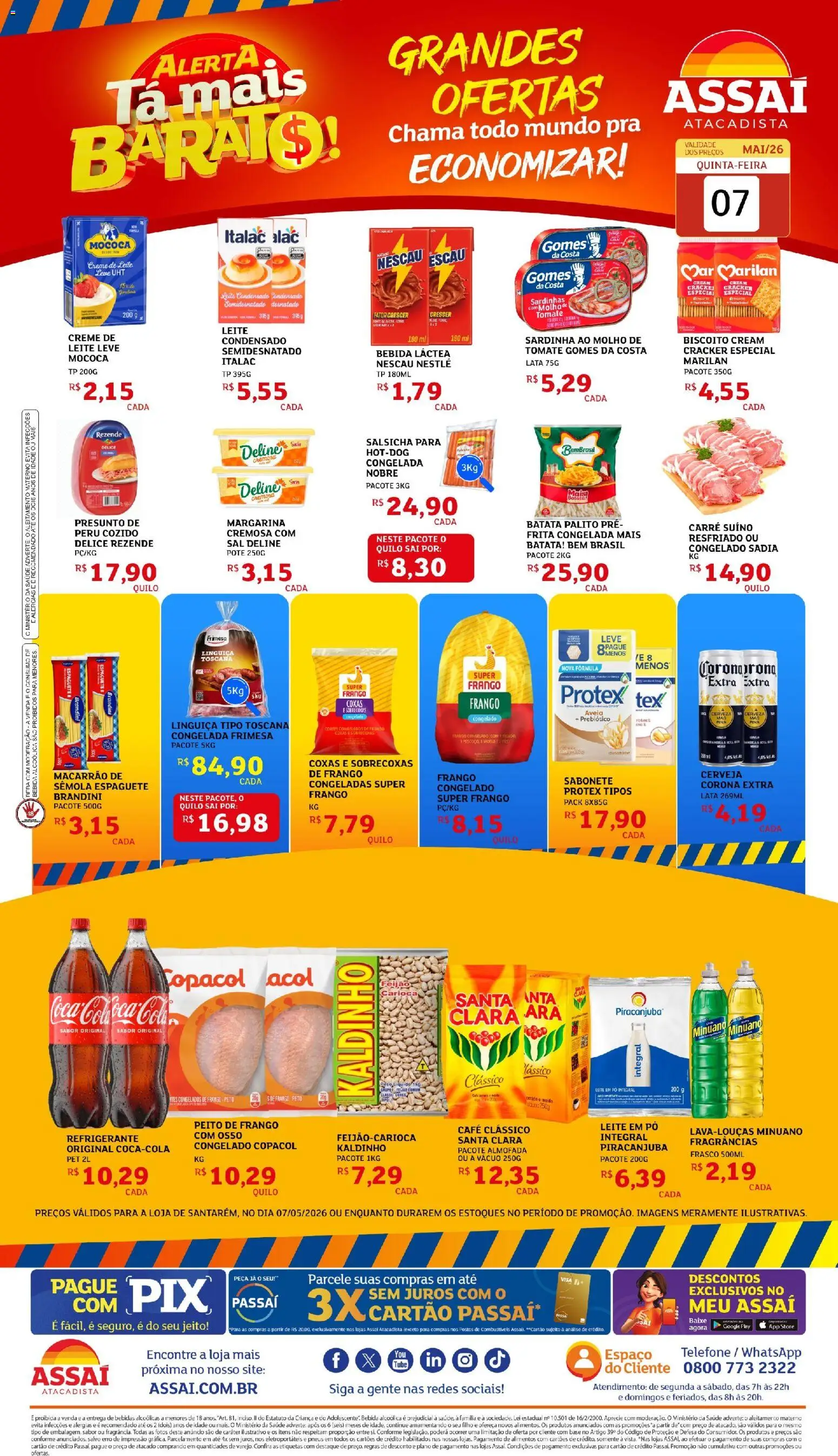 Assaí Atacadista Folheto - válido de 07.05.2026 | Página: 1 | Produtos: Espaguete, Biscoito, Frango, Leite em pó
