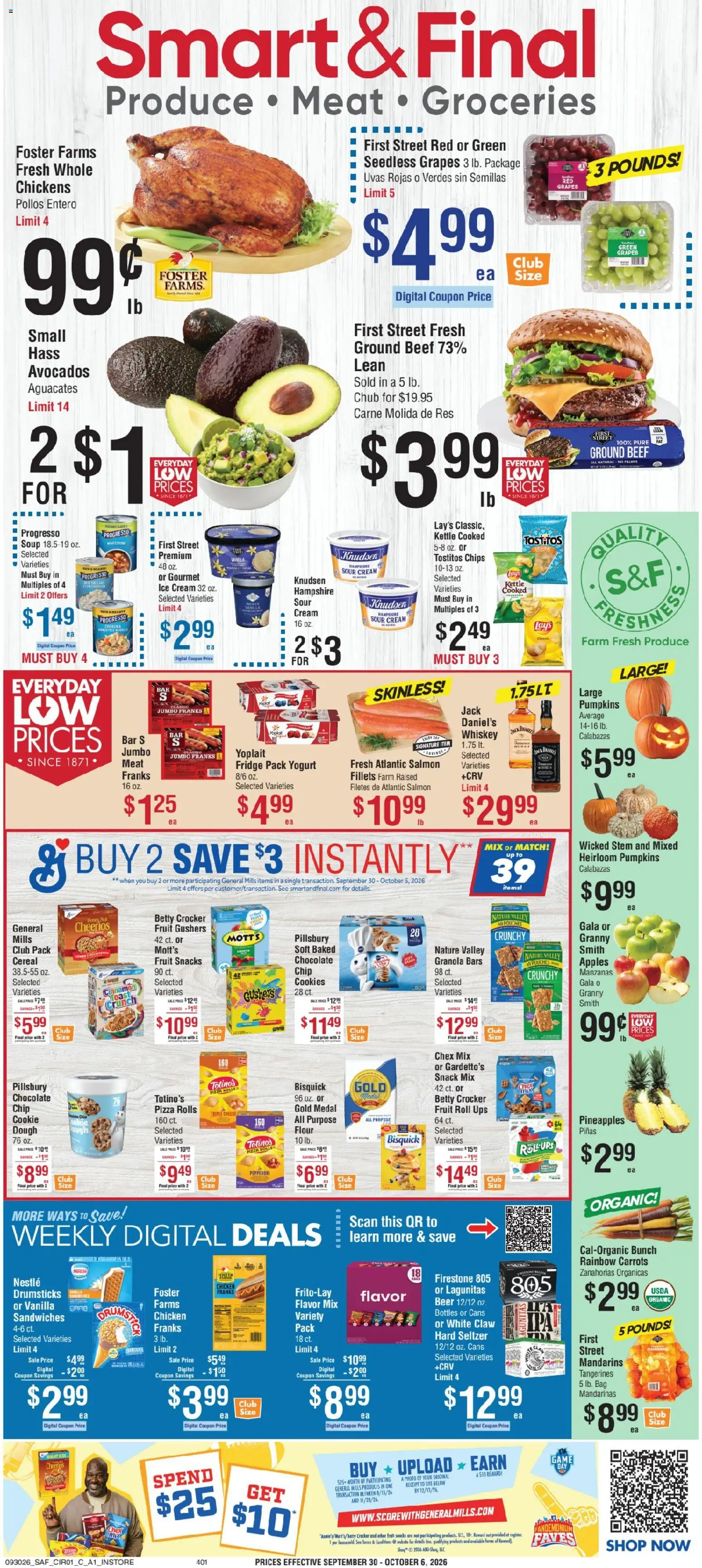 Smart & Final Weekly Ad - valid from 09/30/2026 | Page: 1 | Products: Chocolate, Whiskey, Salmon, Carrots