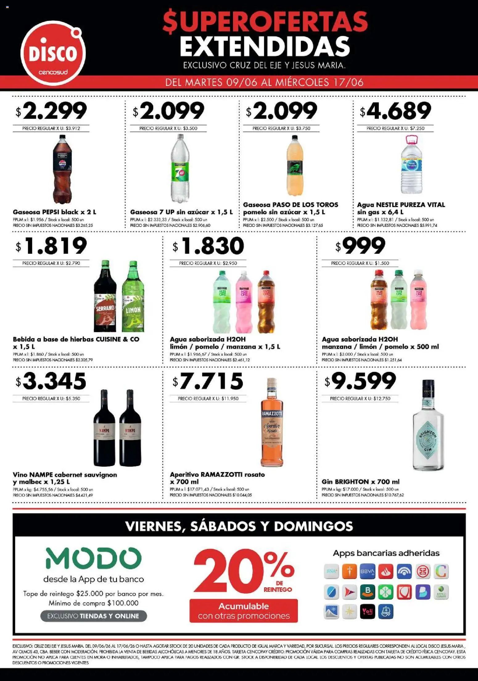 Disco - Superofertas extendidas - Cruz del Eje y Jesus Maria │ válido desde el 08.06.2026 | Página: 3 | Productos: Disco, Agua, Pomelo, Vino