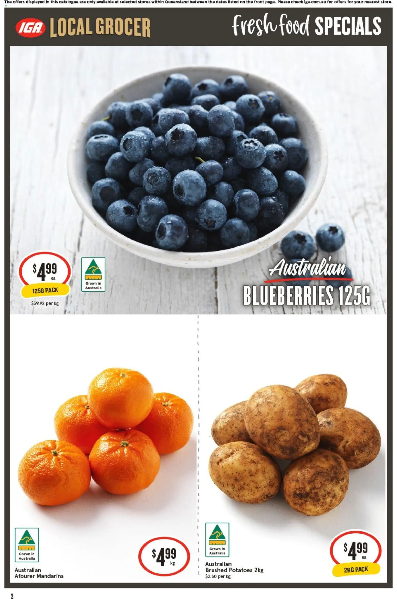 IGA catalogue - valid from 01/07/2026 | Page: 3 | Products: Mandarins, Potatoes, Blueberries