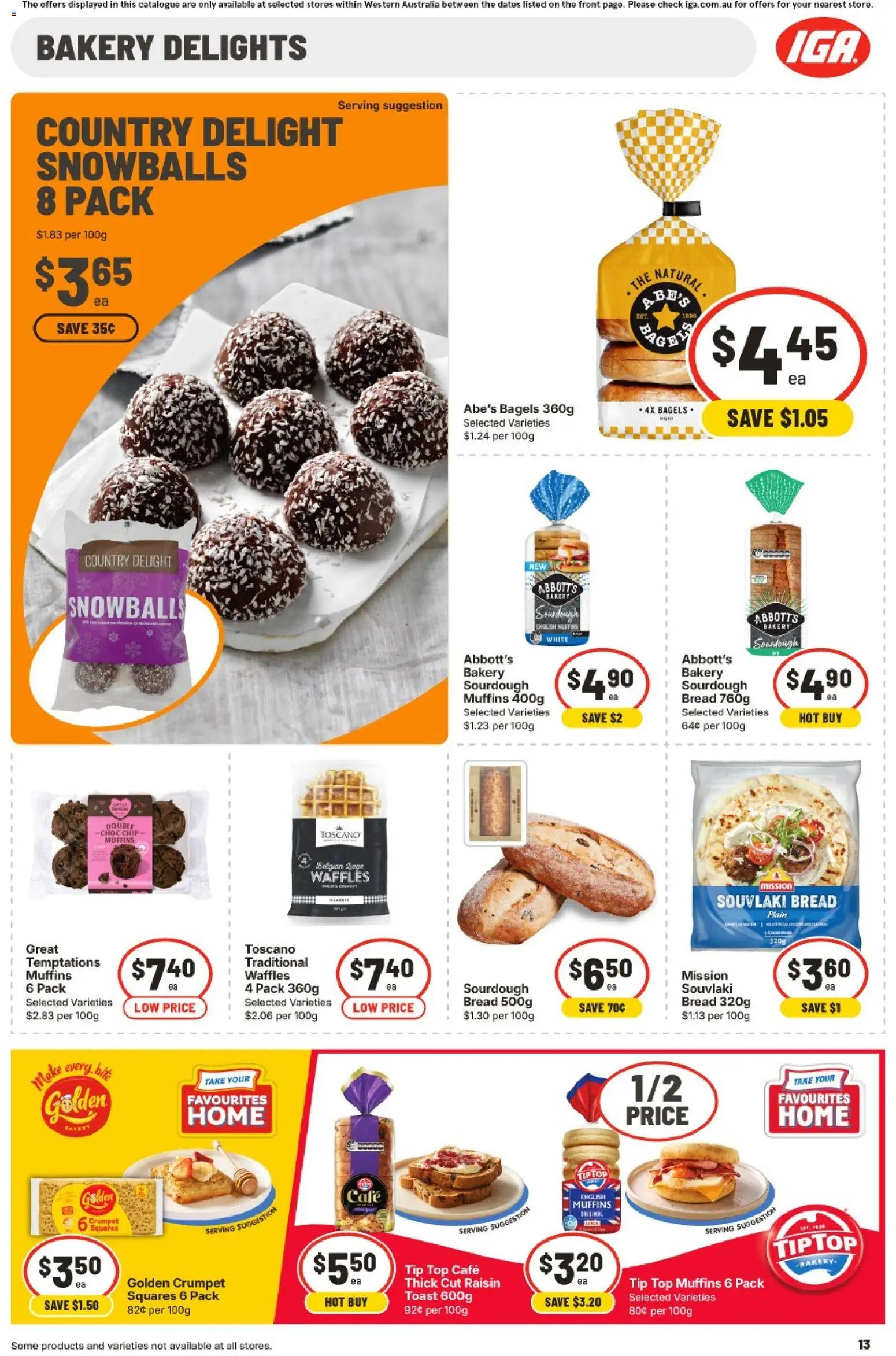 IGA catalogue - valid from 22/07/2026 | Page: 13 | Products: Bagels, Muffins, Waffles, Bakery