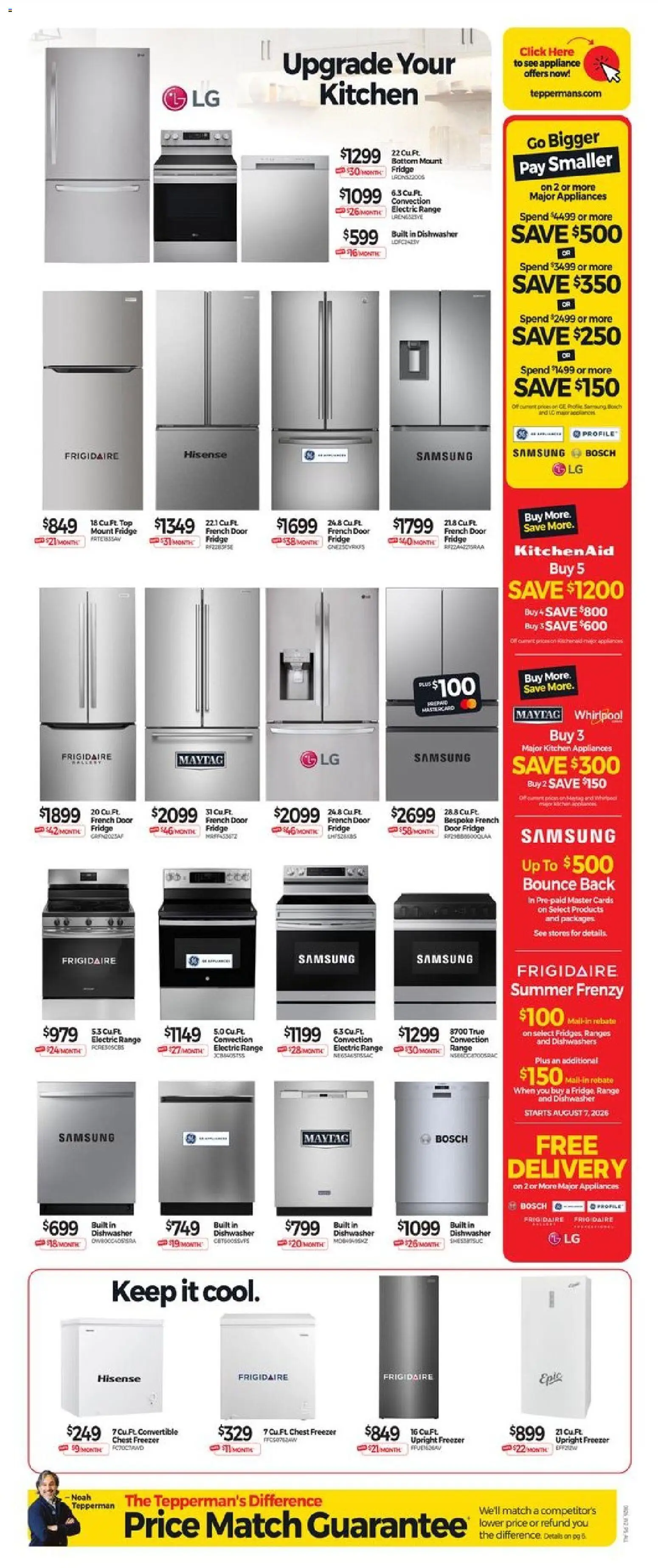Tepperman's flyer valid from Aug 7, 2026 | Page: 7 | Products: Freezer, Dishwasher, Door
