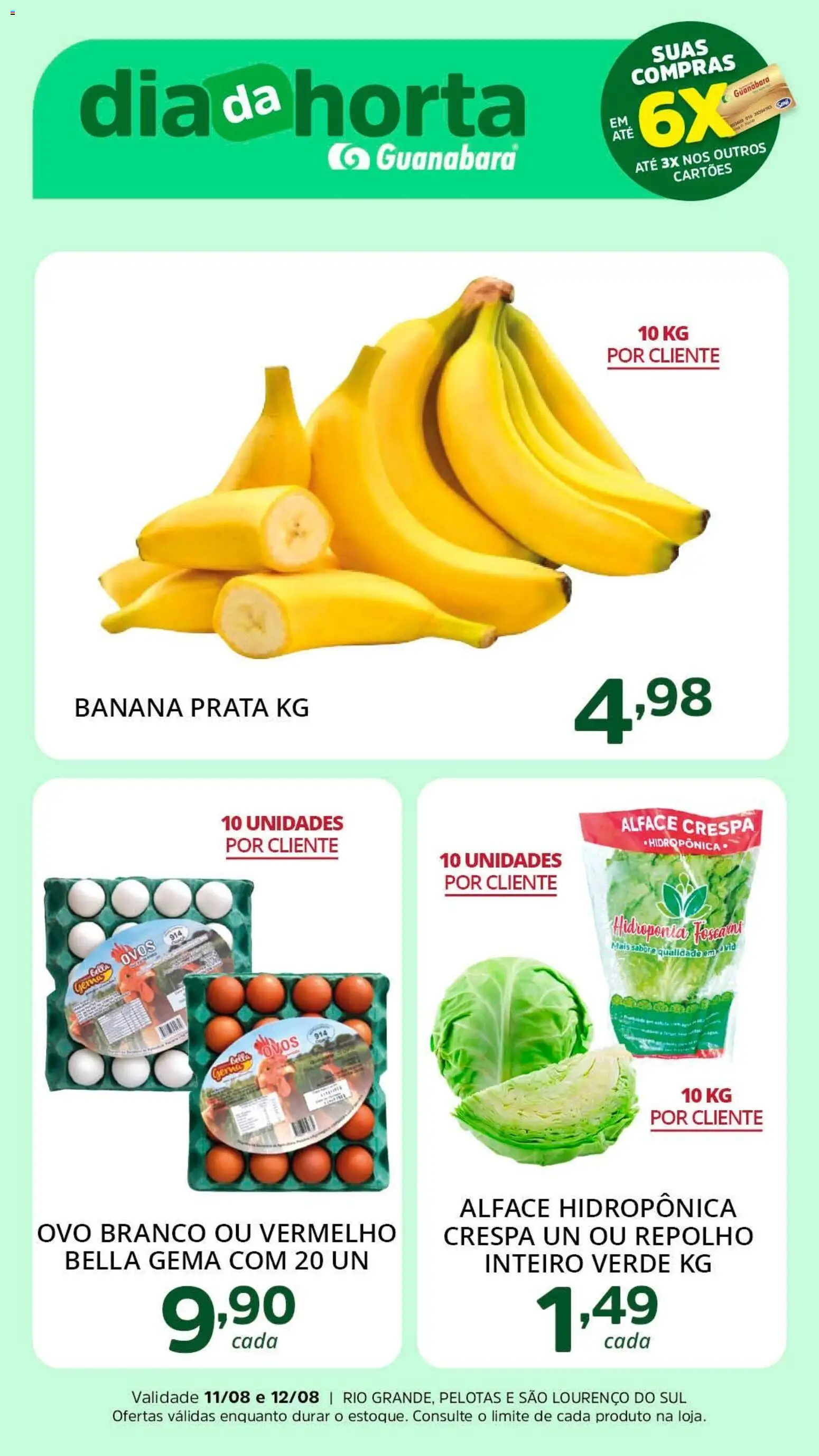 Supermercado Guanabara Folheto - válido de 11/08/2026 | Página: 2 | Produtos: Repolho, Ovos, Alface