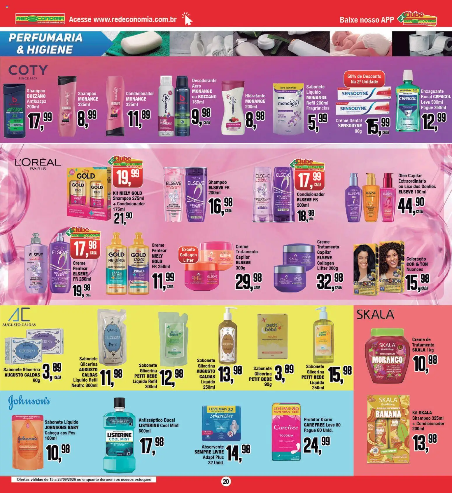 RedEconomia Folheto - válido de 28/09/2026 | Página: 20 | Produtos: Linhaça, Desodorante, Vinagre, Absorvente