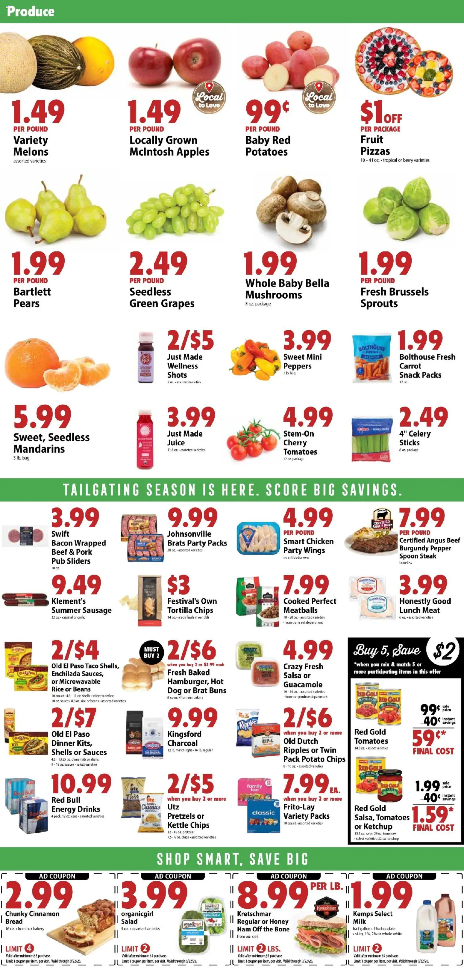 Festival Foods Weekly Ad - valid from 09/16/2026 | Page: 2 | Products: Charcoal, Ham, Sauces, Bacon