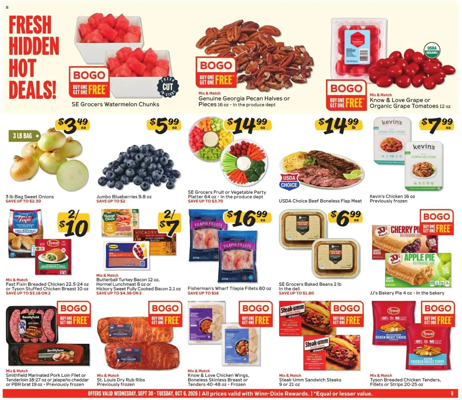 Winn Dixie Weekly Weekly Ad - valid from 09/30/2026 | Page: 9 | Products: Bakery, Pork, Bag, Beans