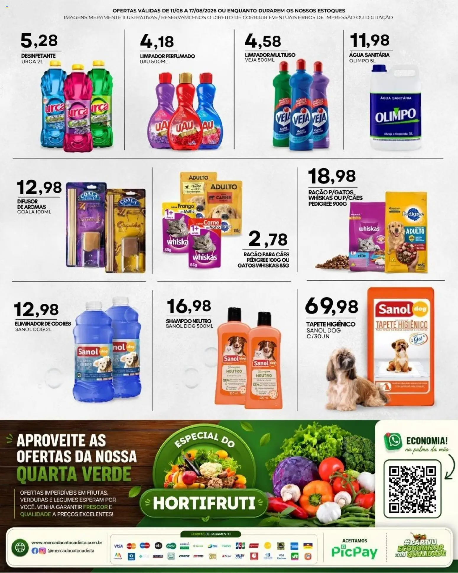 Mercadão Atacadista Folheto - válido de 11/08/2026 | Página: 12 | Produtos: Frutas, Limpador multiuso, Tapete higiênico, Frango