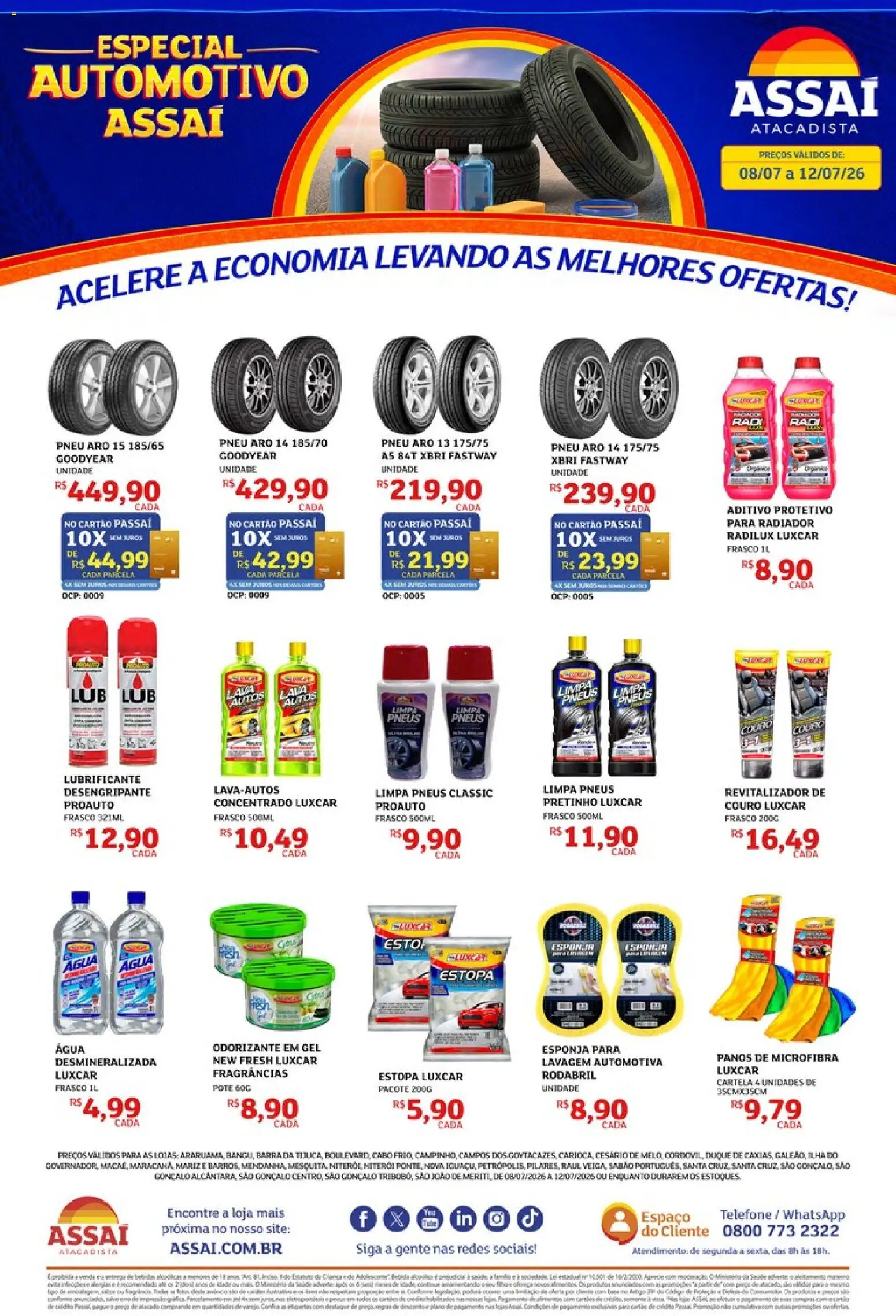 Assaí Atacadista Folheto - válido de 08/07/2026 | Página: 1 | Produtos: Esponja, Sabão, Telefone, Cabo