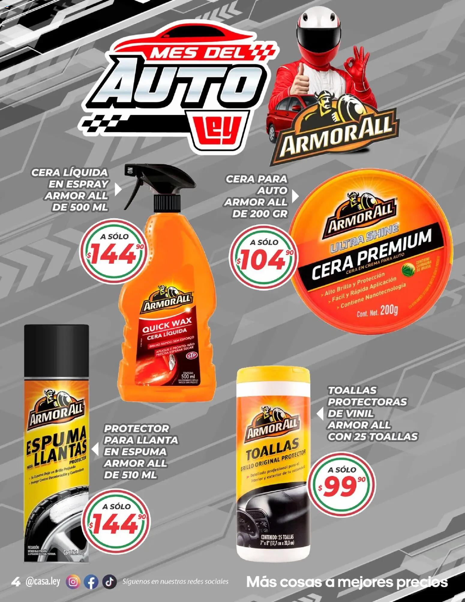 Nuevas ofertas de Casa Ley válidas en toda la República Mexicana desde el 04/07/2026. ¡Encuentra las mejores ofertas en Casa Ley folleto Mes del auto! | Página: 4 | Productos: Crema, Brillo, Cera, Toallas