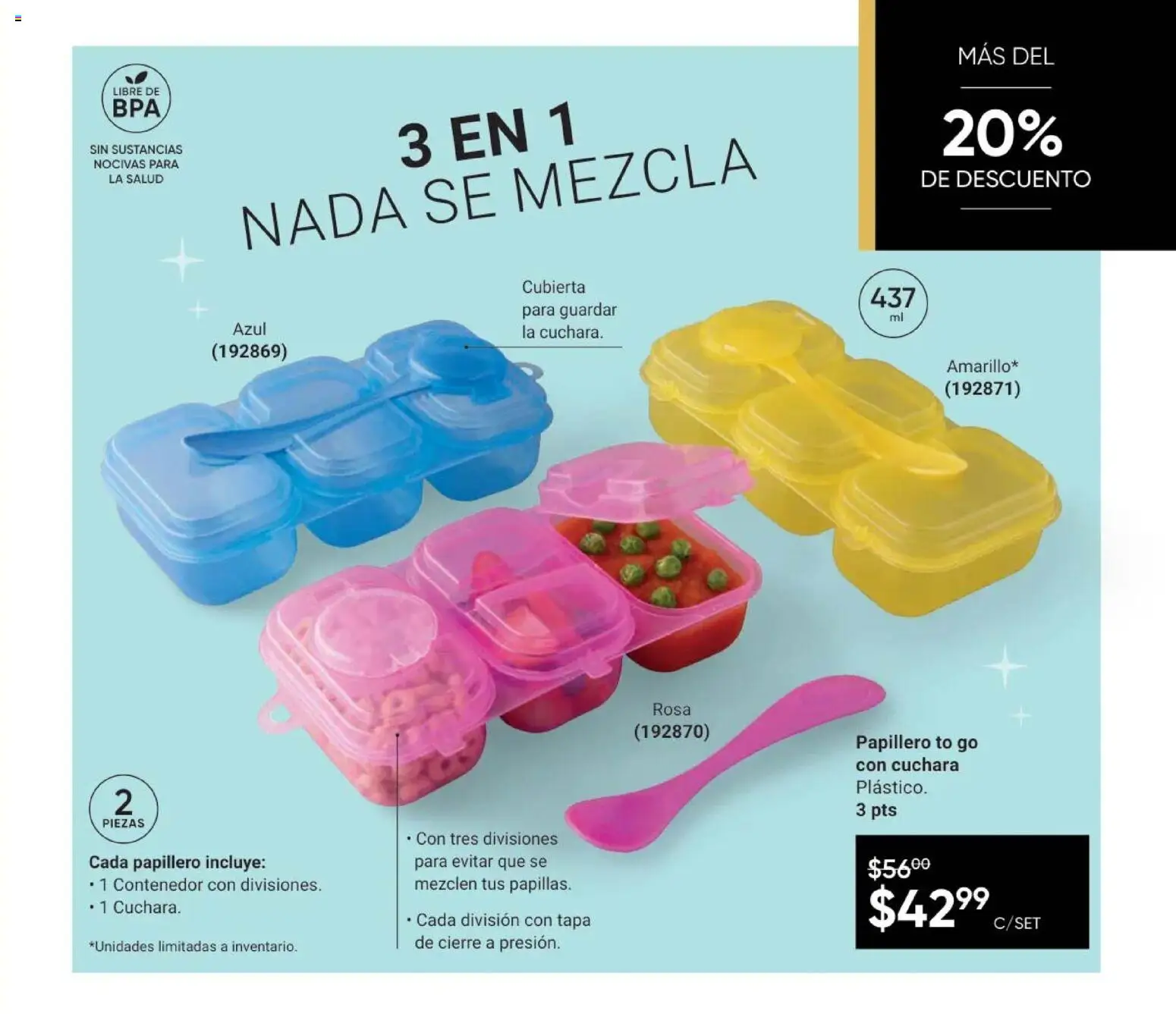 Nuevas ofertas de AVON válidas en toda la República Mexicana desde el 24.04.2026. ¡Encuentra las mejores ofertas en AVON Casa & Estilo 7 2026! | Página: 49 | Productos: Contenedor, Cuchara