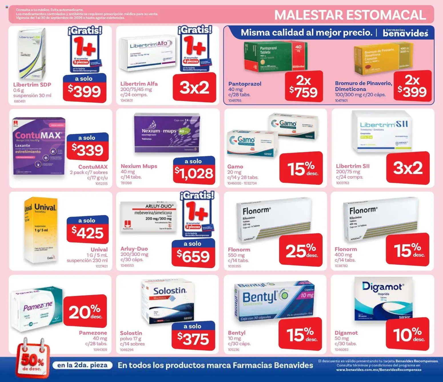 Nuevas ofertas de Farmacia Benavides válidas en toda la República Mexicana desde el 01/09/2026. ¡Encuentra las mejores ofertas en Farmacia Benavides catálogo! | Página: 5 | Productos: Cápsulas, Caja, Polvo, Tableta