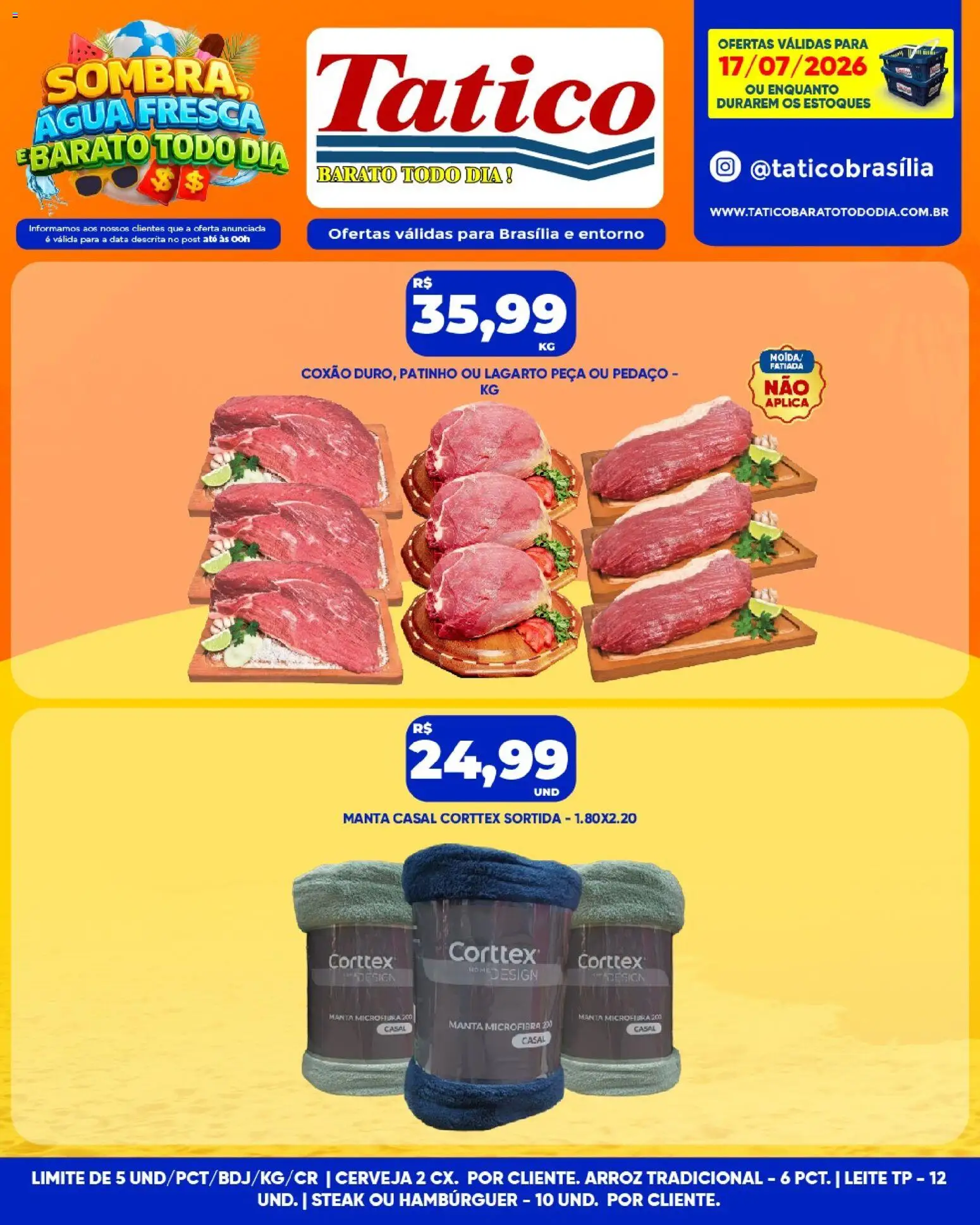 Tatico Folheto - válido de 17/07/2026 | Página: 13 | Produtos: Leite, Cerveja, Arroz, Hambúrguer