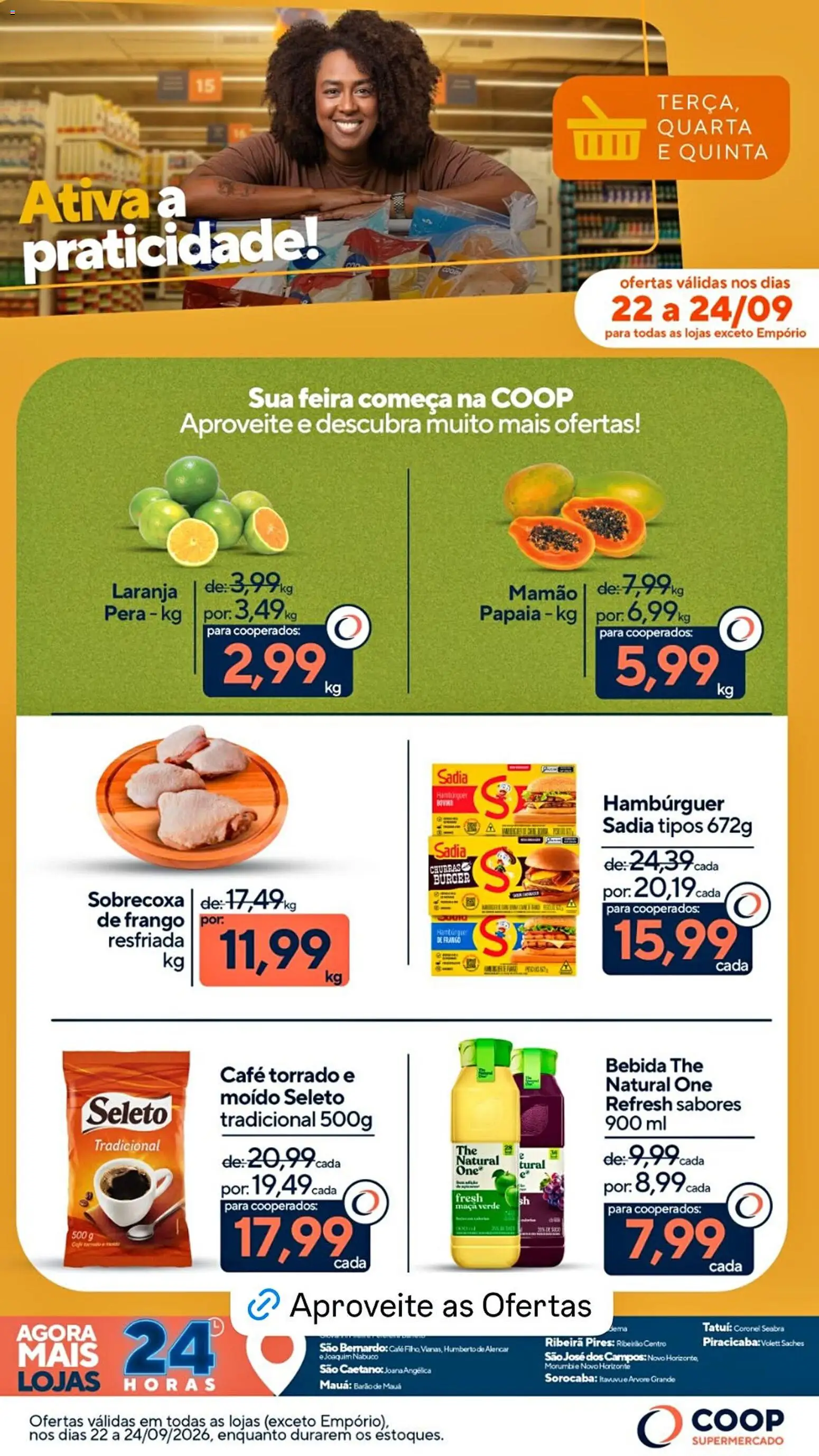 Coop Folheto - válido de 22/09/2026 | Página: 1 | Produtos: Pera, Café, Hambúrguer, Bebida