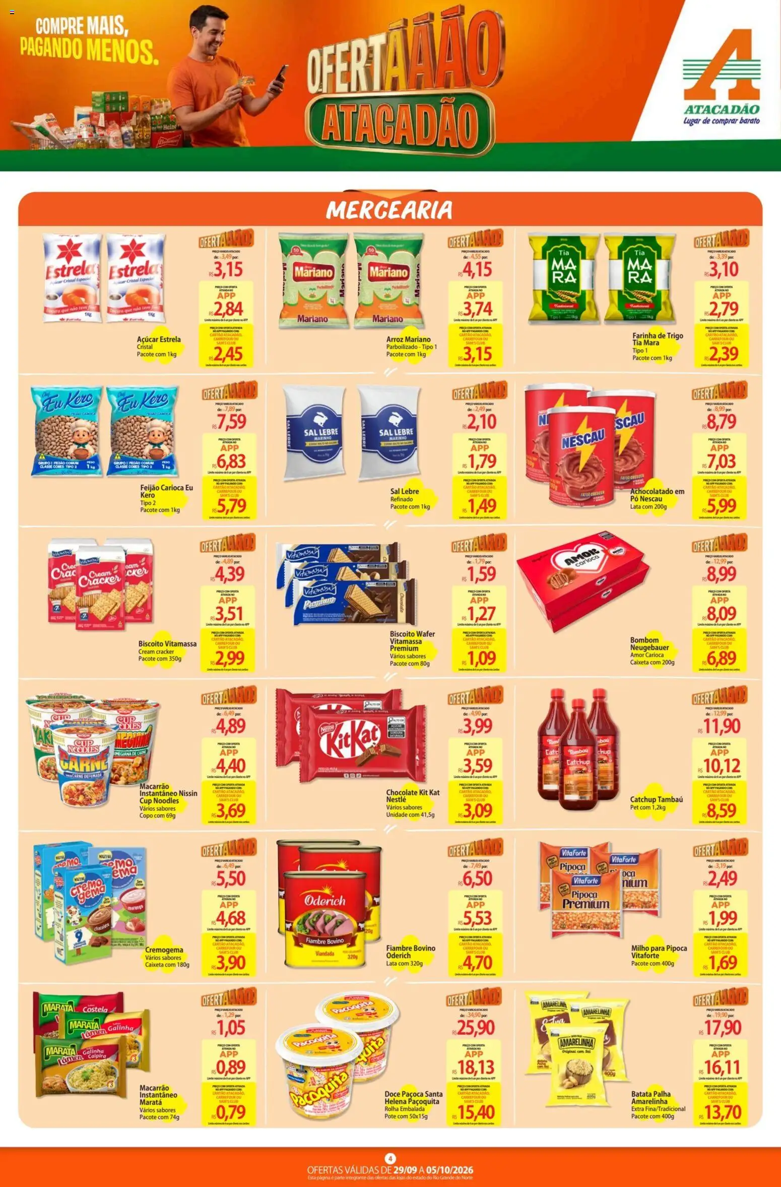 Atacadão Folheto - válido de 29/09/2026 | Página: 4 | Produtos: Farinha de trigo, Neugebauer, Arroz, Açúcar