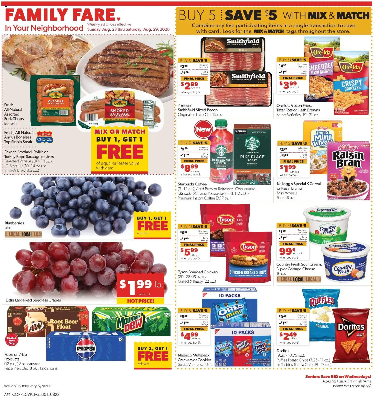 Family Fare Weekly Ad - valid from 08/23/2026 | Page: 1 | Products: Butter, Oreo, Cottage cheese, Seedless grapes