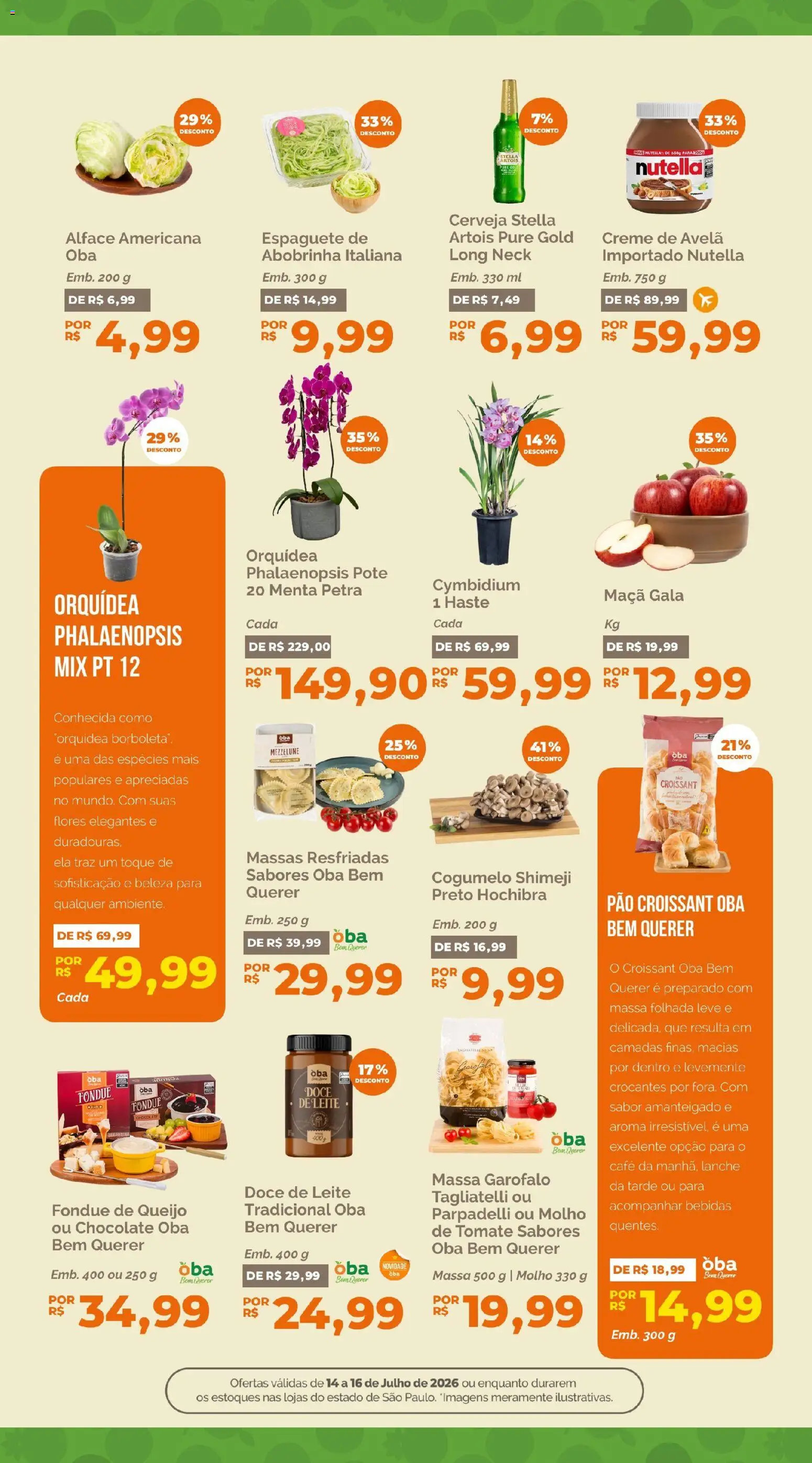 Oba Hortifruti Folheto - válido de 14/07/2026 | Página: 6 | Produtos: Queijo, Cerveja, Massa, Avelã