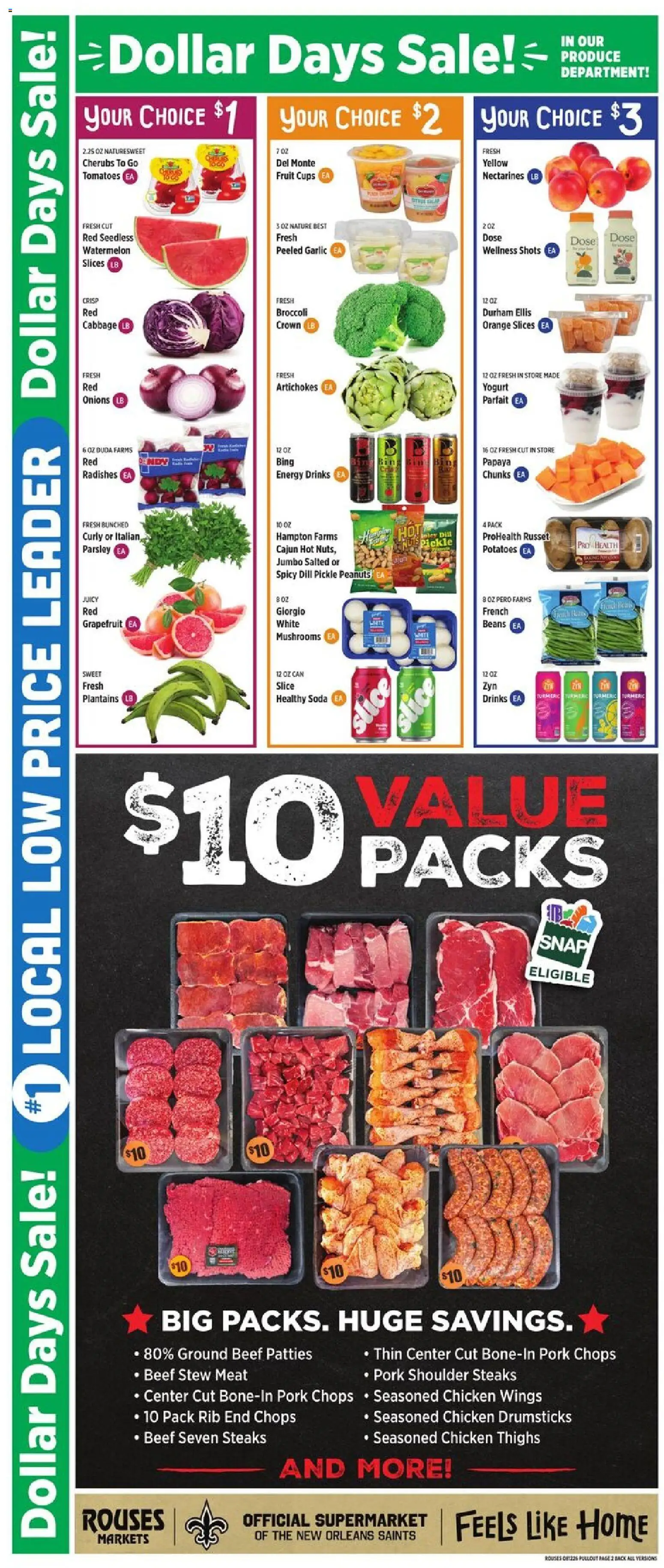 Rouses Weekly Ad - valid from 08/12/2026 | Page: 5 | Products: Meat, Chicken thighs, Grapefruit, Potatoes
