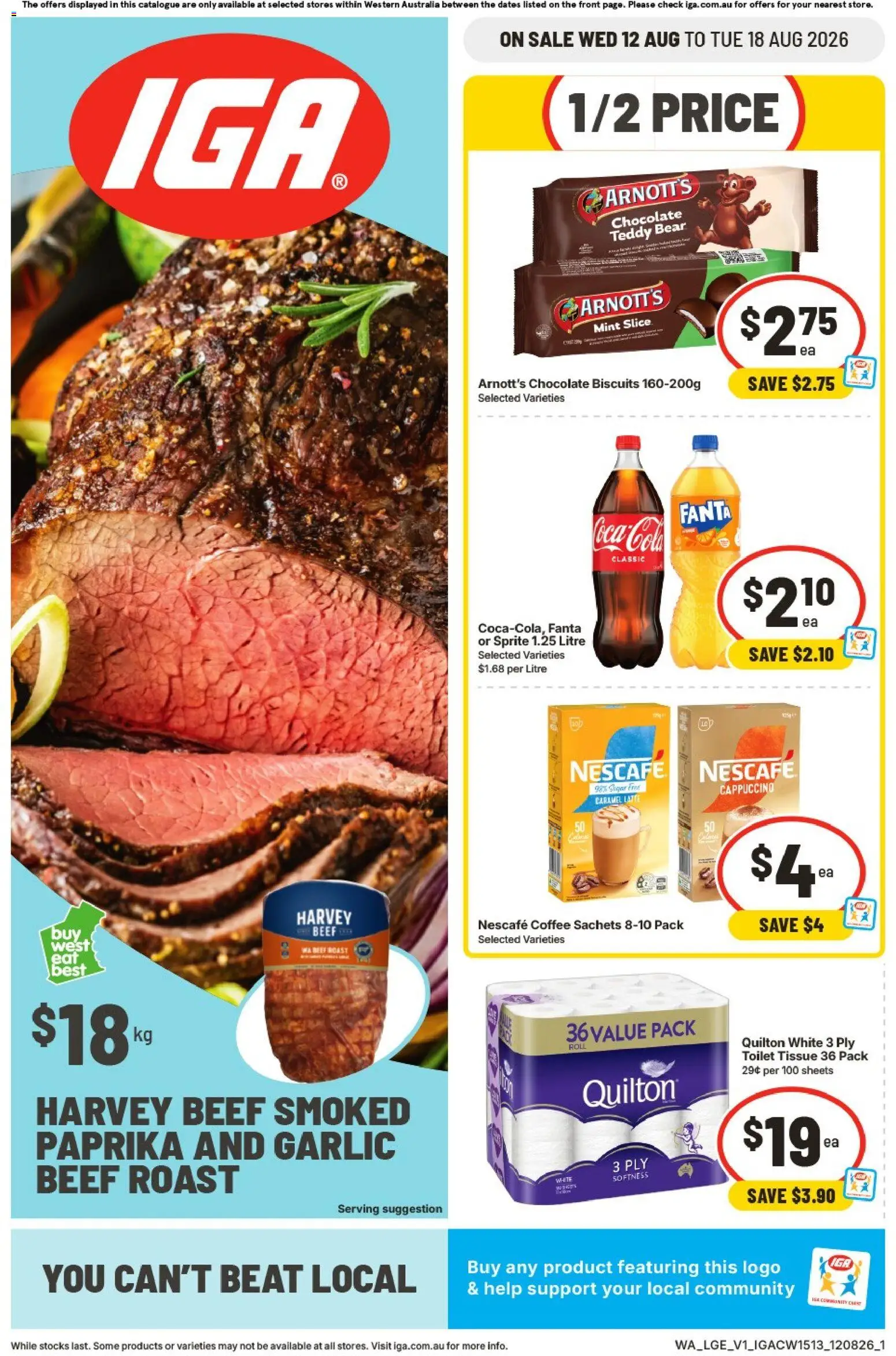 IGA catalogue - valid from 12/08/2026 | Page: 1 | Products: Toilet, Coffee, Paprika, Sugar