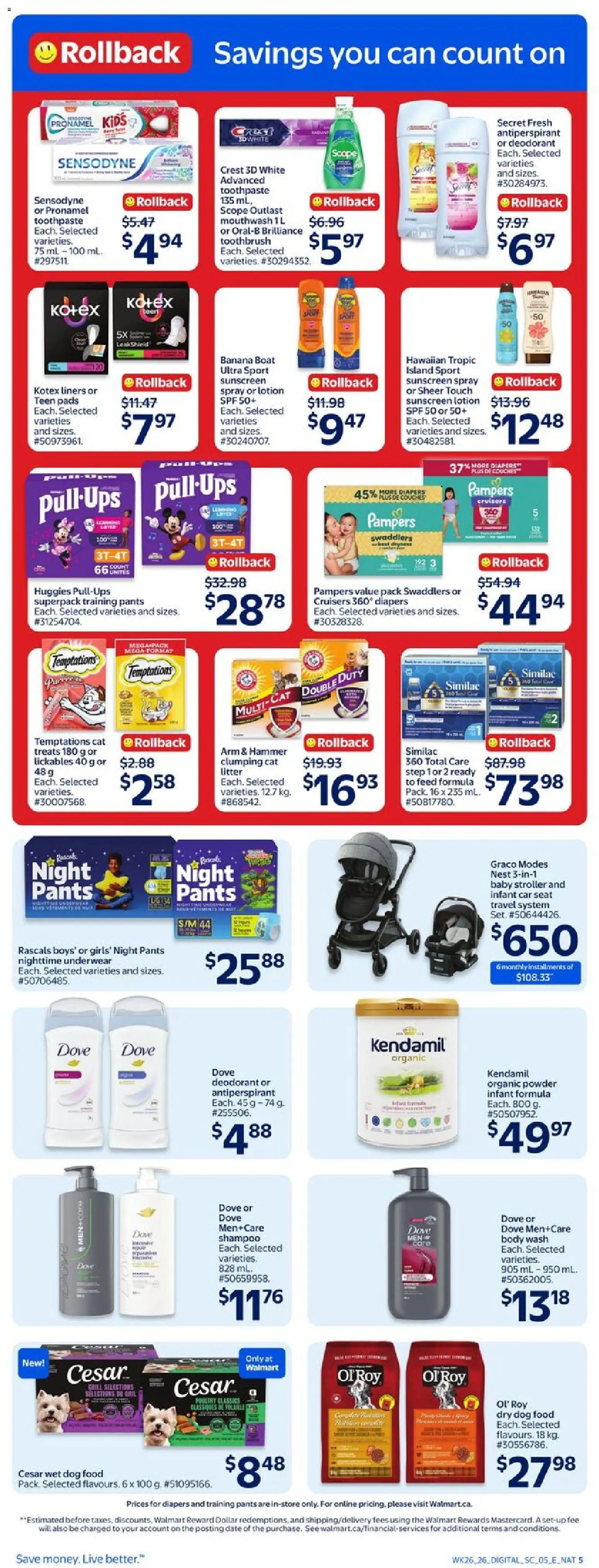 Walmart flyer valid from Jul 23, 2026 | Page: 7 | Products: Powder, Shampoo, Antiperspirant, Shoes