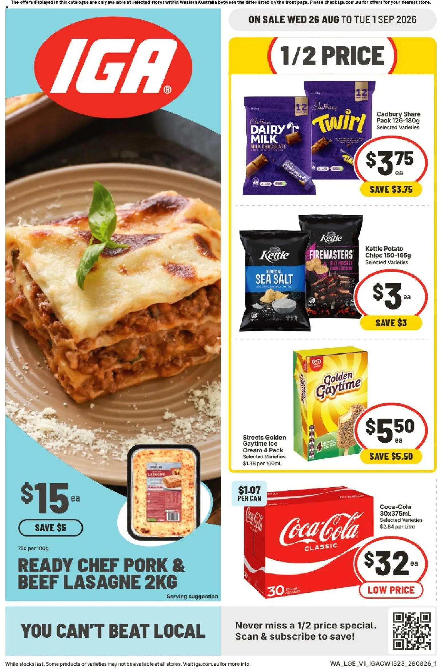 IGA catalogue - valid from 26/08/2026 | Page: 1 | Products: Milk, Beef, Cream, Lasagne