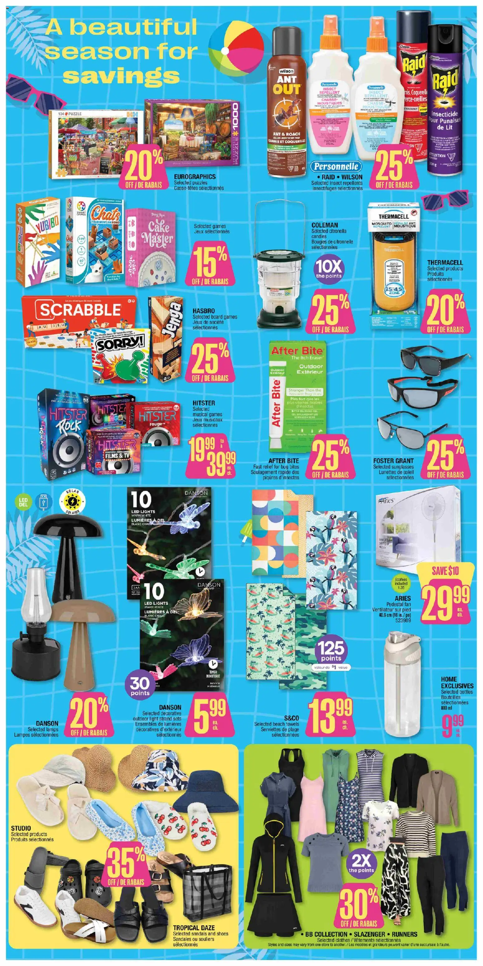 Jean Coutu flyer valid from Jul 9, 2026 | Page: 8 | Products: Sandals, Tv, Fan, Clothes