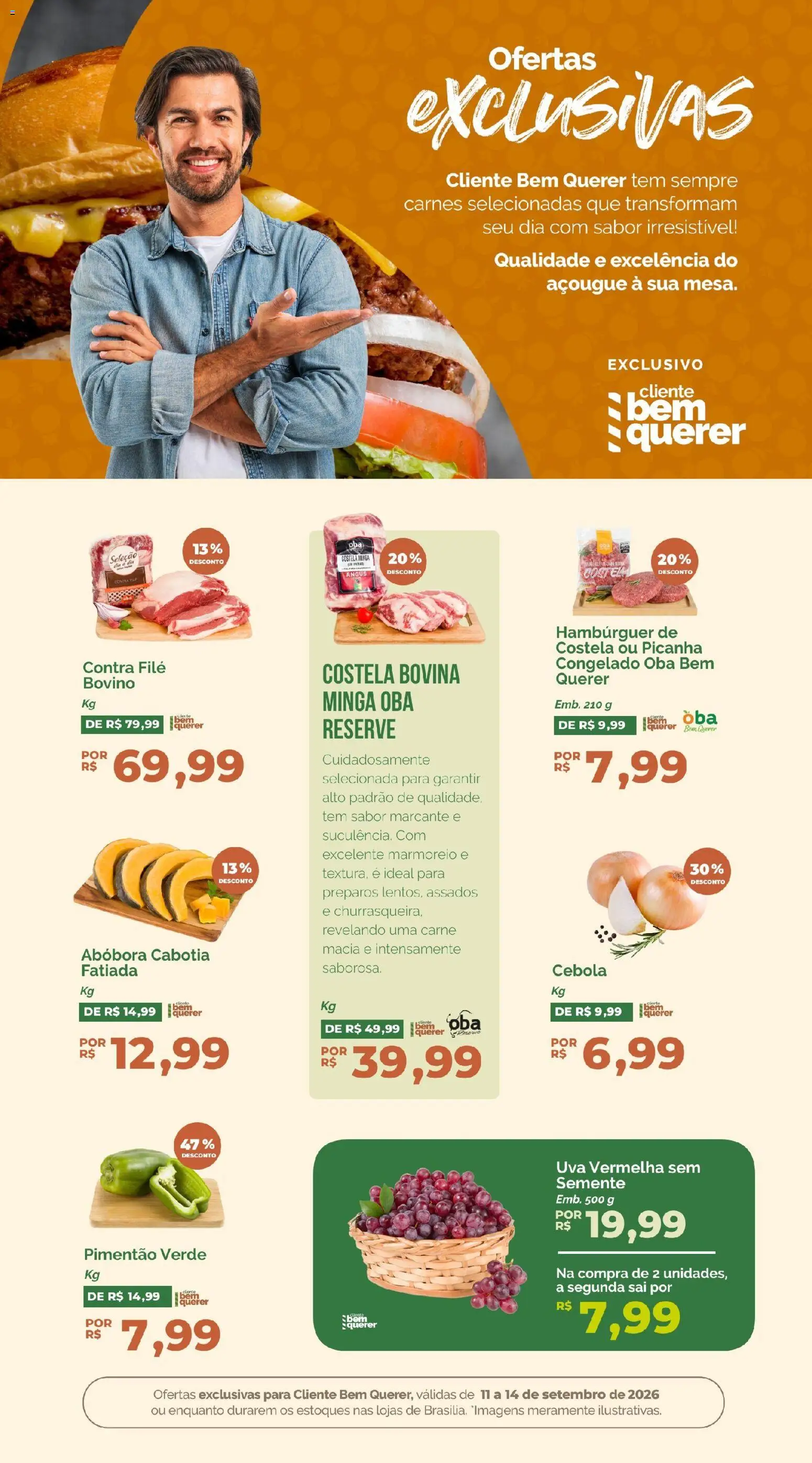 Oba Hortifruti Folheto - válido de 11/09/2026 | Página: 5 | Produtos: Abóbora, Pimentão, Picanha, Hambúrguer