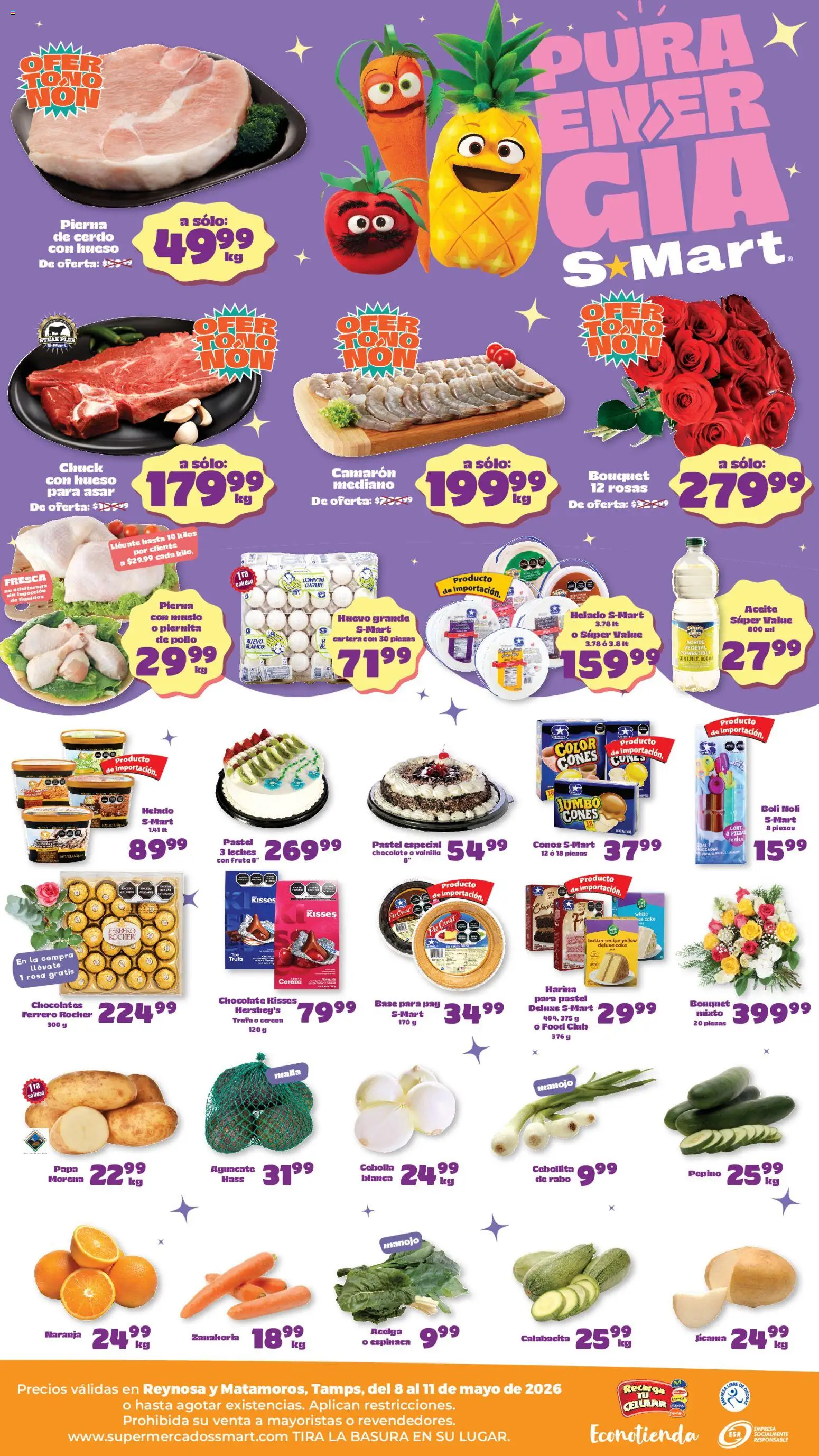 Nuevas ofertas de S-Mart válidas en toda la República Mexicana desde el 08.05.2026. ¡Encuentra las mejores ofertas en S-Mart folleto Reynosa! | Página: 2 | Productos: Cebolla, Huevo, Aceite, Chocolate