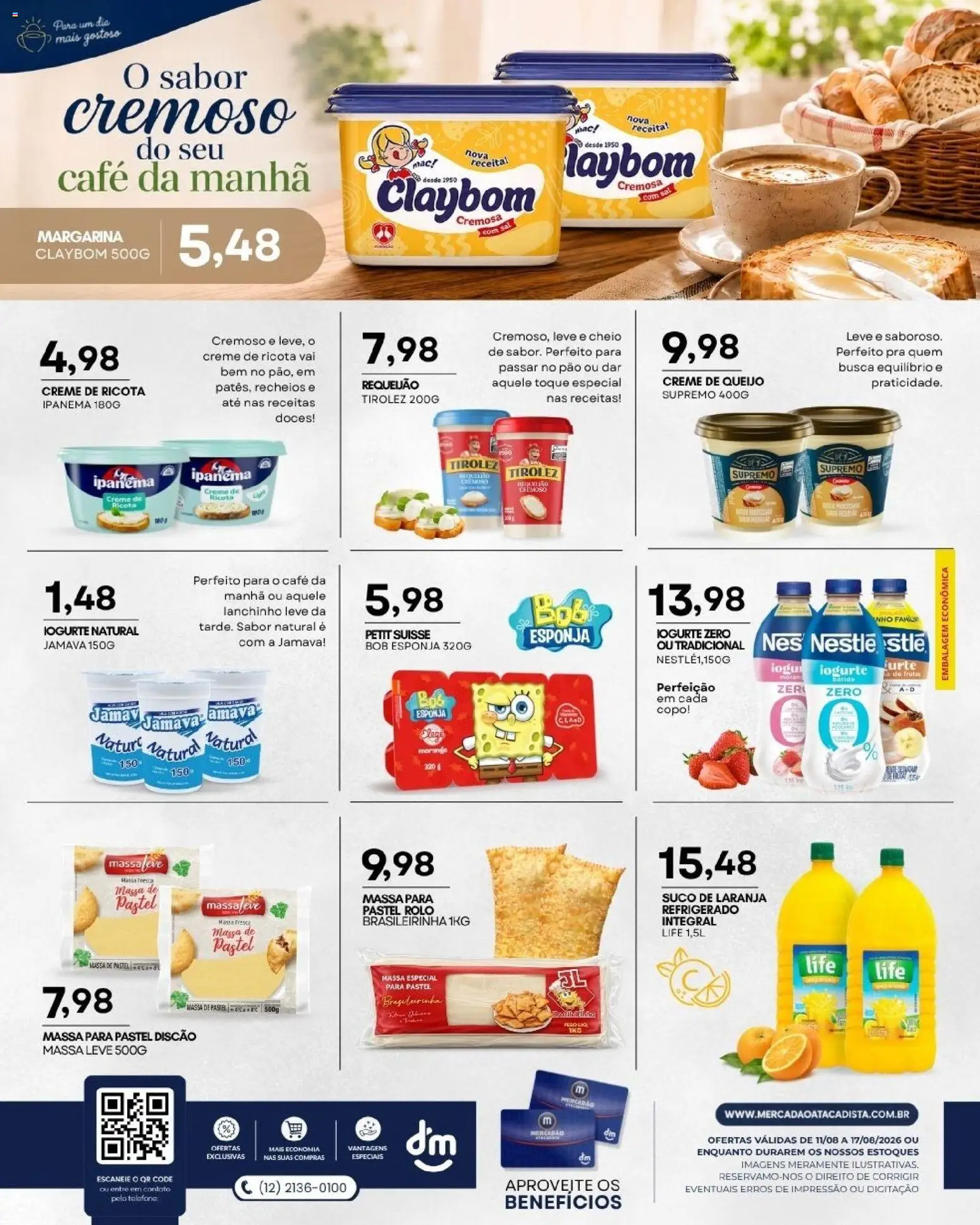 Mercadão Atacadista Folheto - válido de 11/08/2026 | Página: 6 | Produtos: Queijo, Pão, Ricota, Telefone