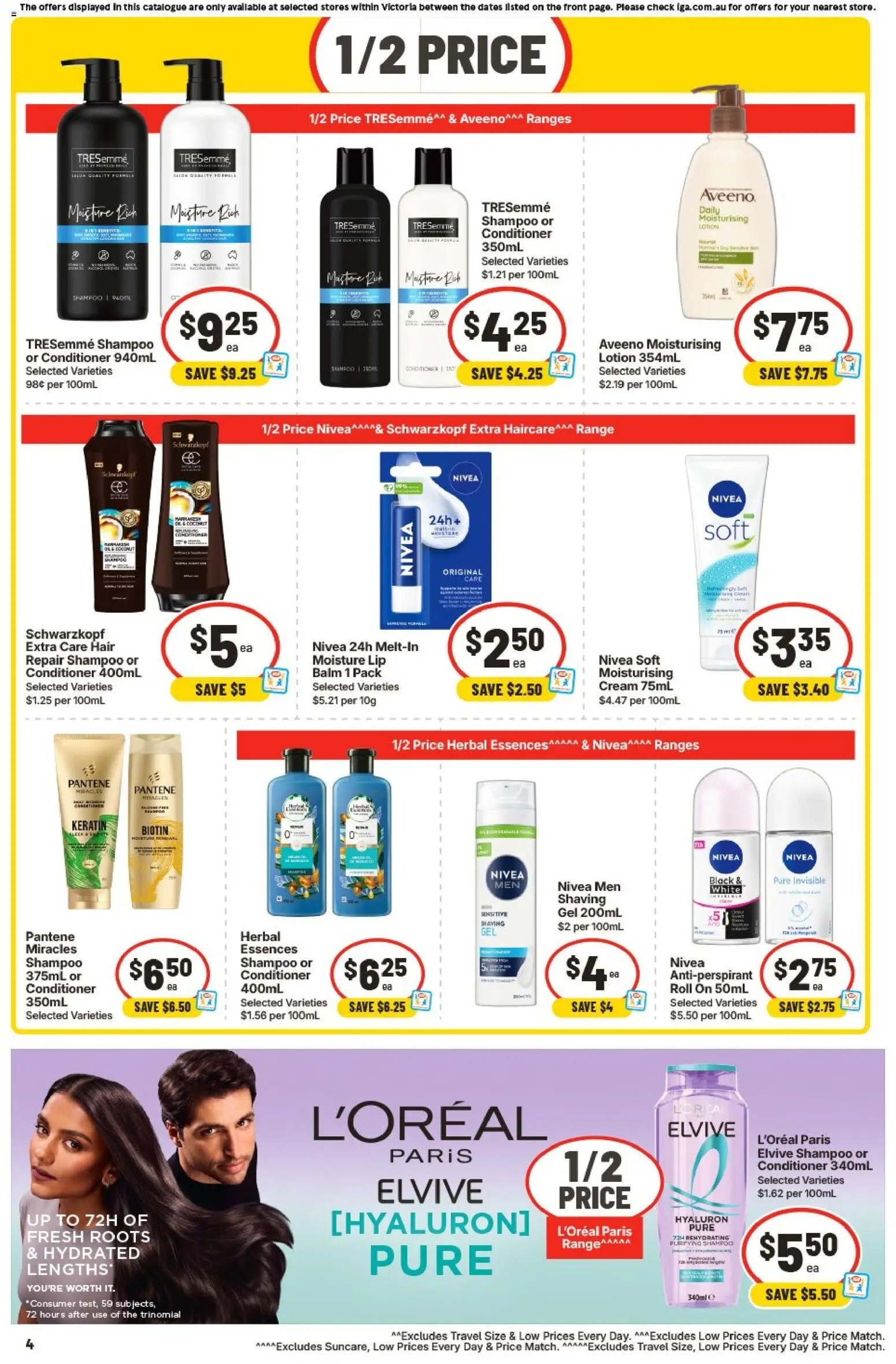 IGA catalogue - valid from 29/07/2026 | Page: 4 | Products: Shampoo, Conditioner, Lotion, Cream