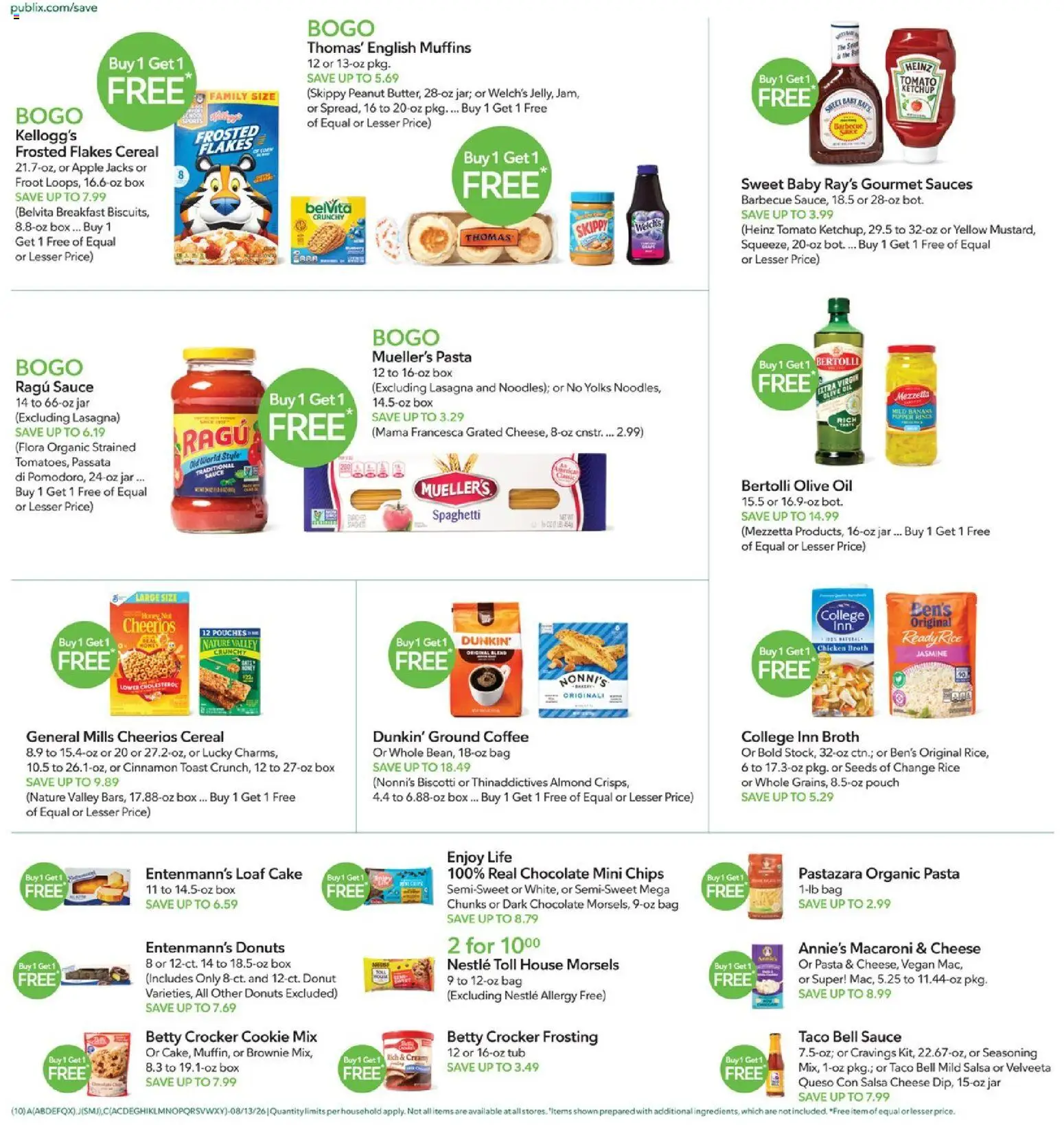 Publix Weekly Ad - valid from 08/12/2026 | Page: 10 | Products: Sauces, Pasta, Cereal, Extra virgin olive oil