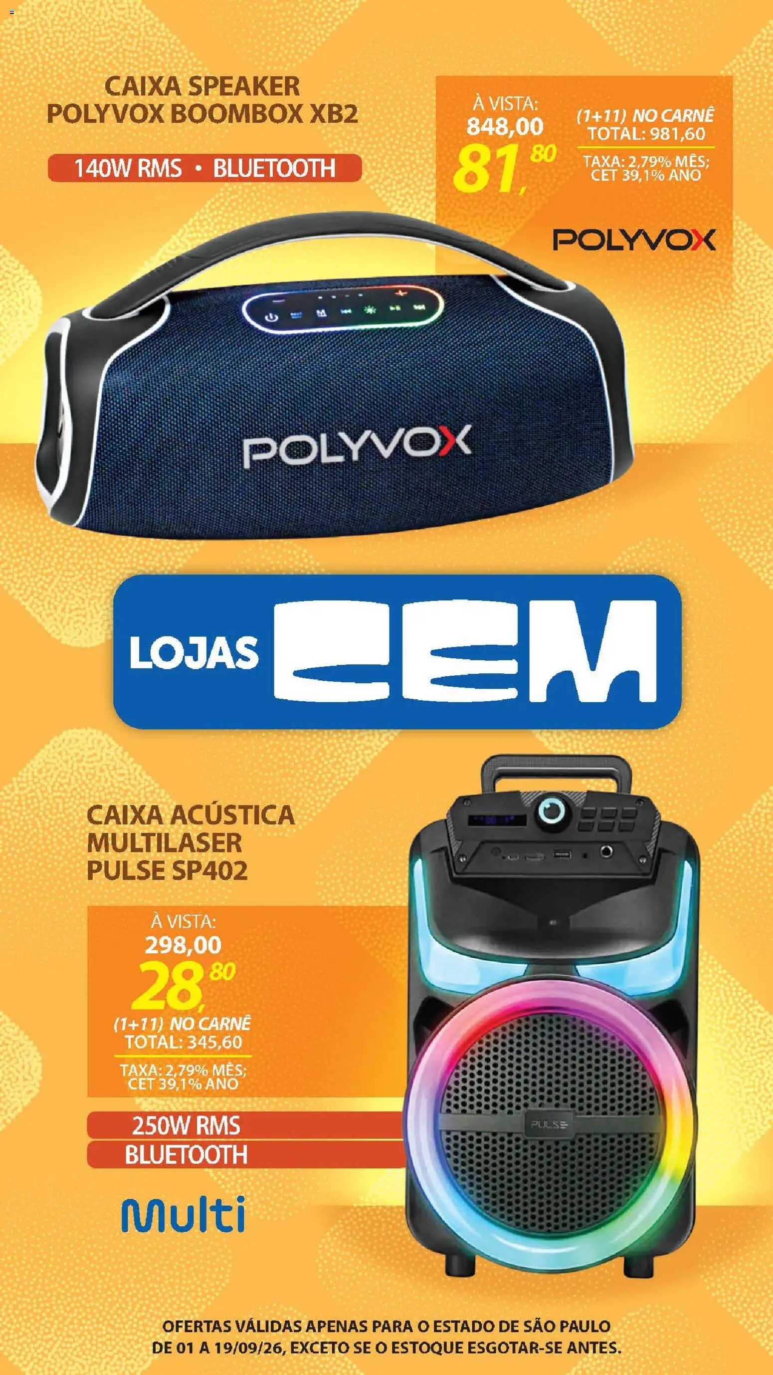 Lojas Cem Folheto - válido de 01/09/2026 | Página: 89 | Produtos: Caixa acústica, Caixa, Carne