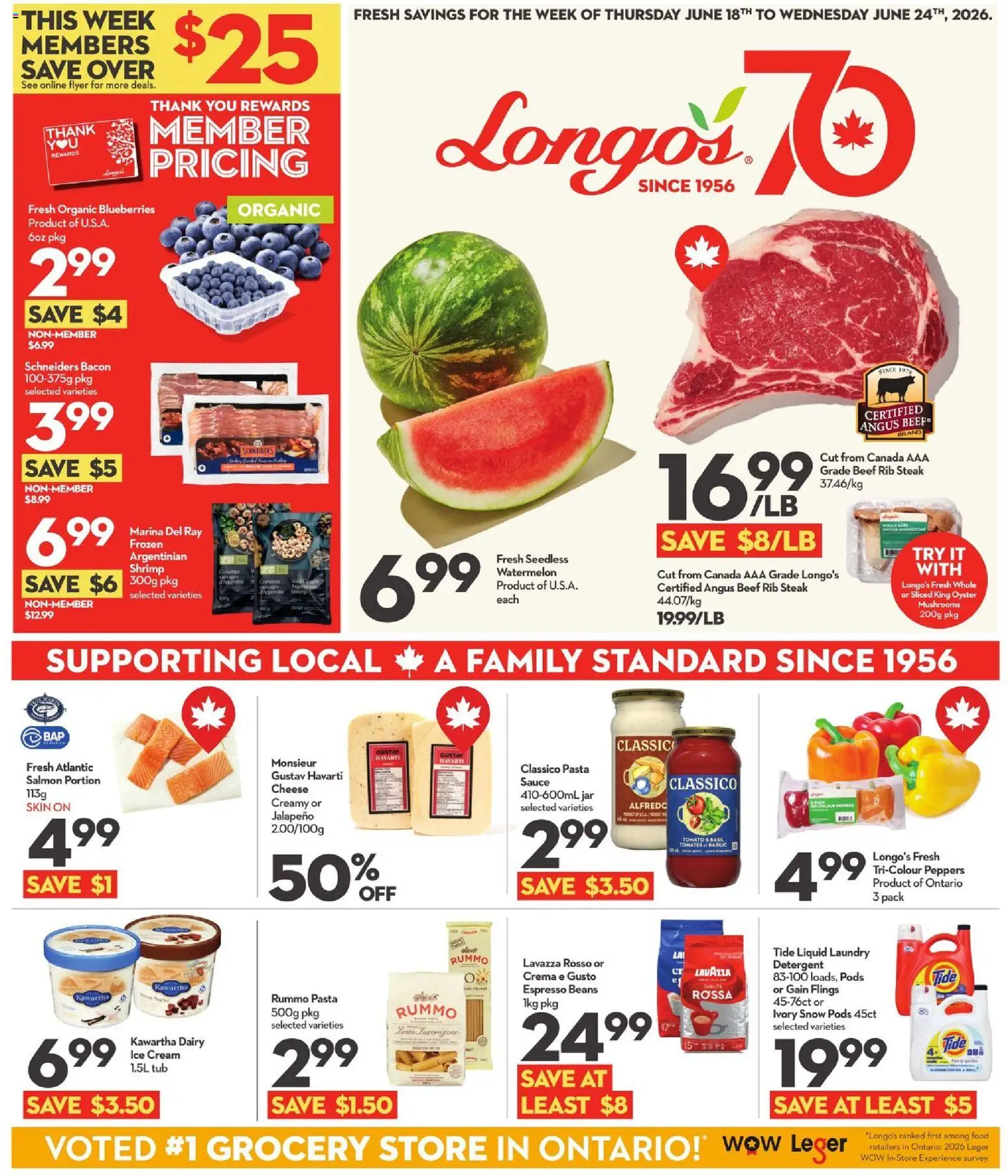 Longo's flyer valid from 18.06.2026 | Page: 4 | Products: Beef, Pasta, Detergent, Cheese
