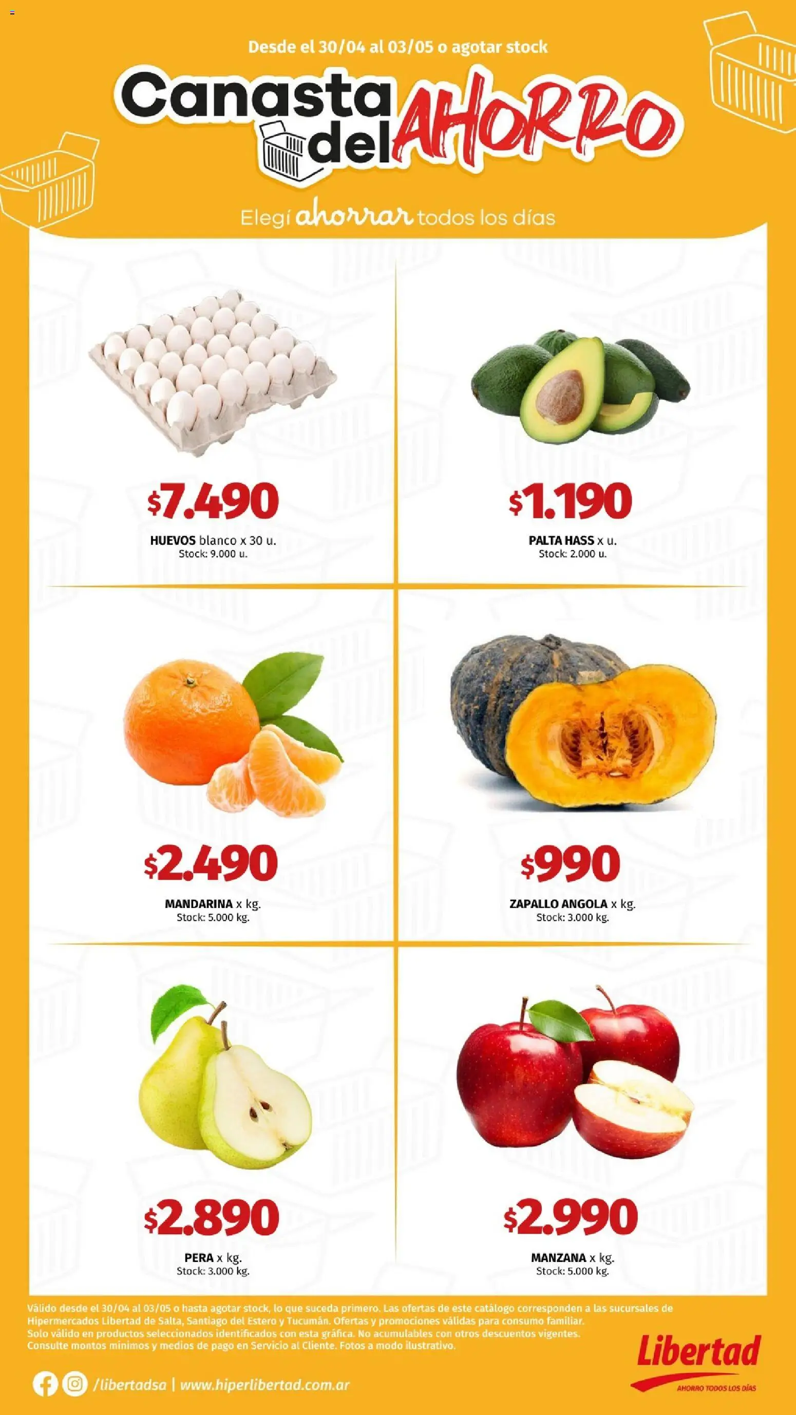 Hipermercado Libertad catálogo │ válido desde el 30.04.2026 | Página: 3 | Productos: Zapallo, Pera, Palta, Huevos