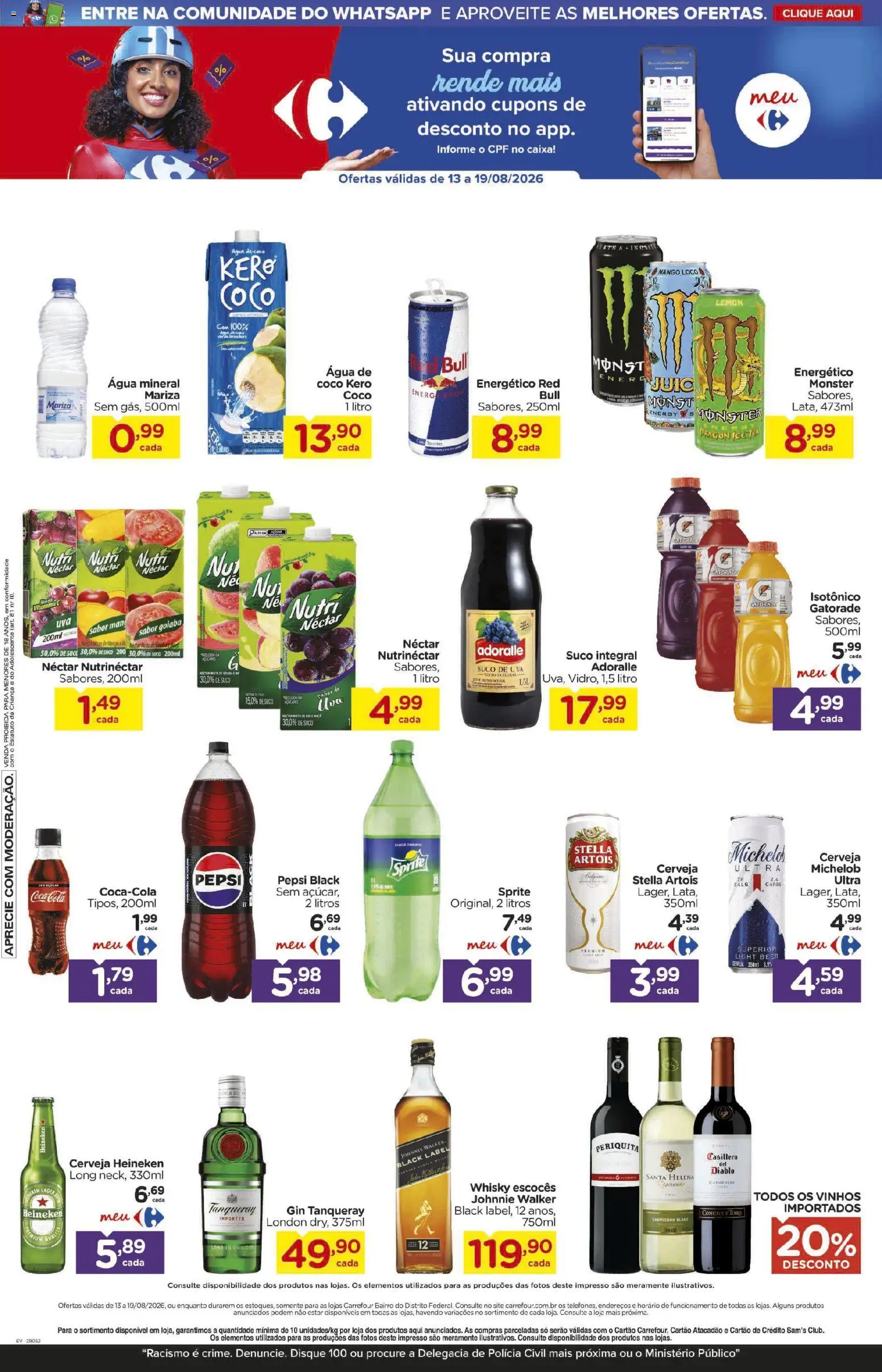Carrefour Bairro Folheto - válido de 13/08/2026 | Página: 5 | Produtos: Whisky, Suco, Gin, Heineken