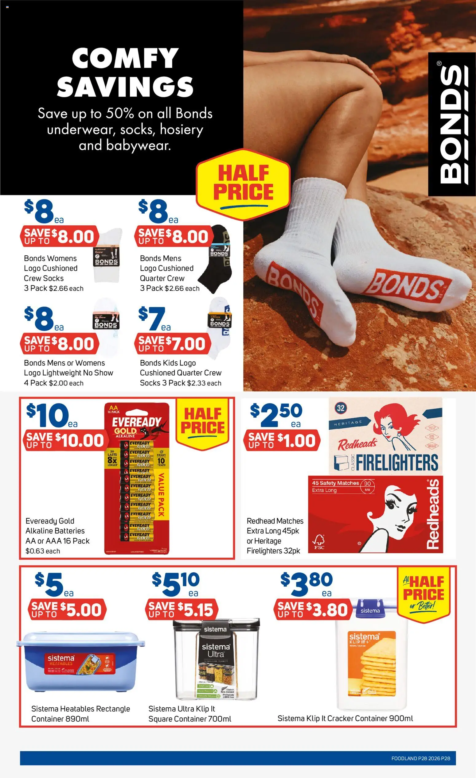 Foodland catalogue - valid from 08/07/2026 | Page: 28 | Products: Hosiery, Socks, Batteries