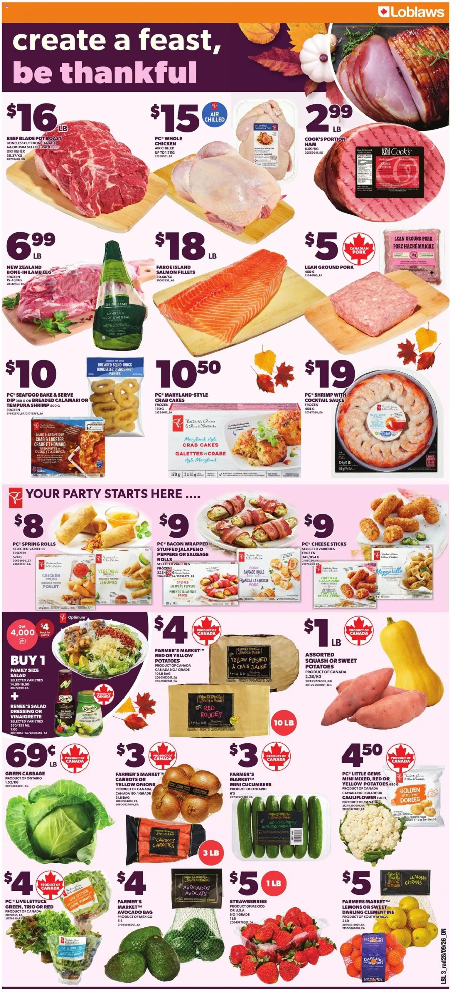Loblaws flyer valid from Oct 1, 2026 | Page: 4 | Products: Carrots, Dressing, Cauliflower, Cheese