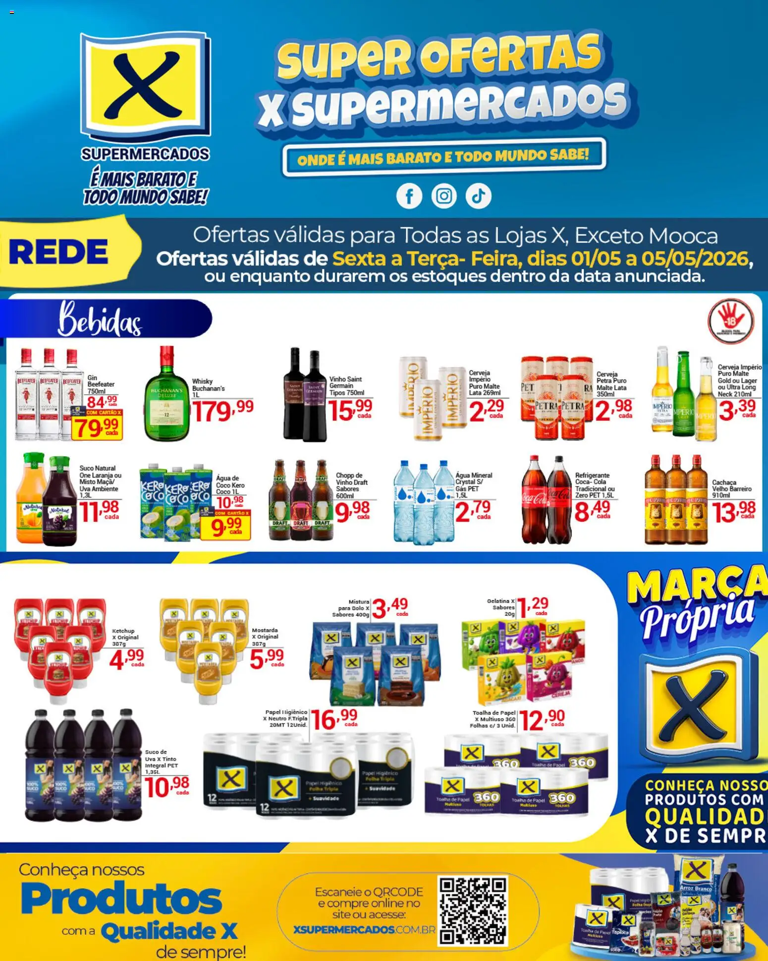 X Supermercados Folheto - válido de 01.05.2026 | Página: 1 | Produtos: Suco, Cerveja, Refrigerante, Gelatina