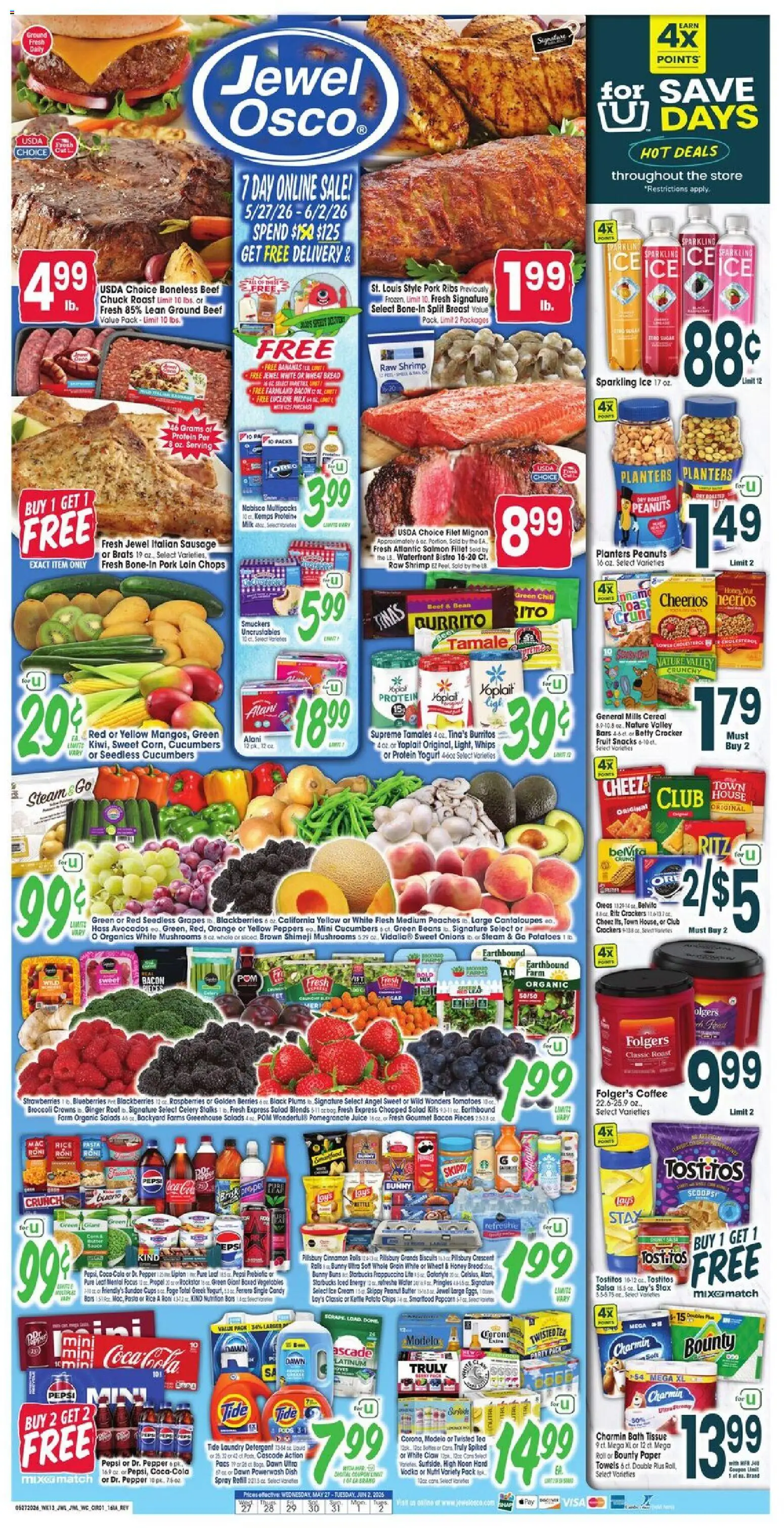 Jewel Osco Weekly Ad - IA - valid from 27.05.2026 | Page: 1 | Products: Broccoli, Crowns, Cucumbers, Pepper
