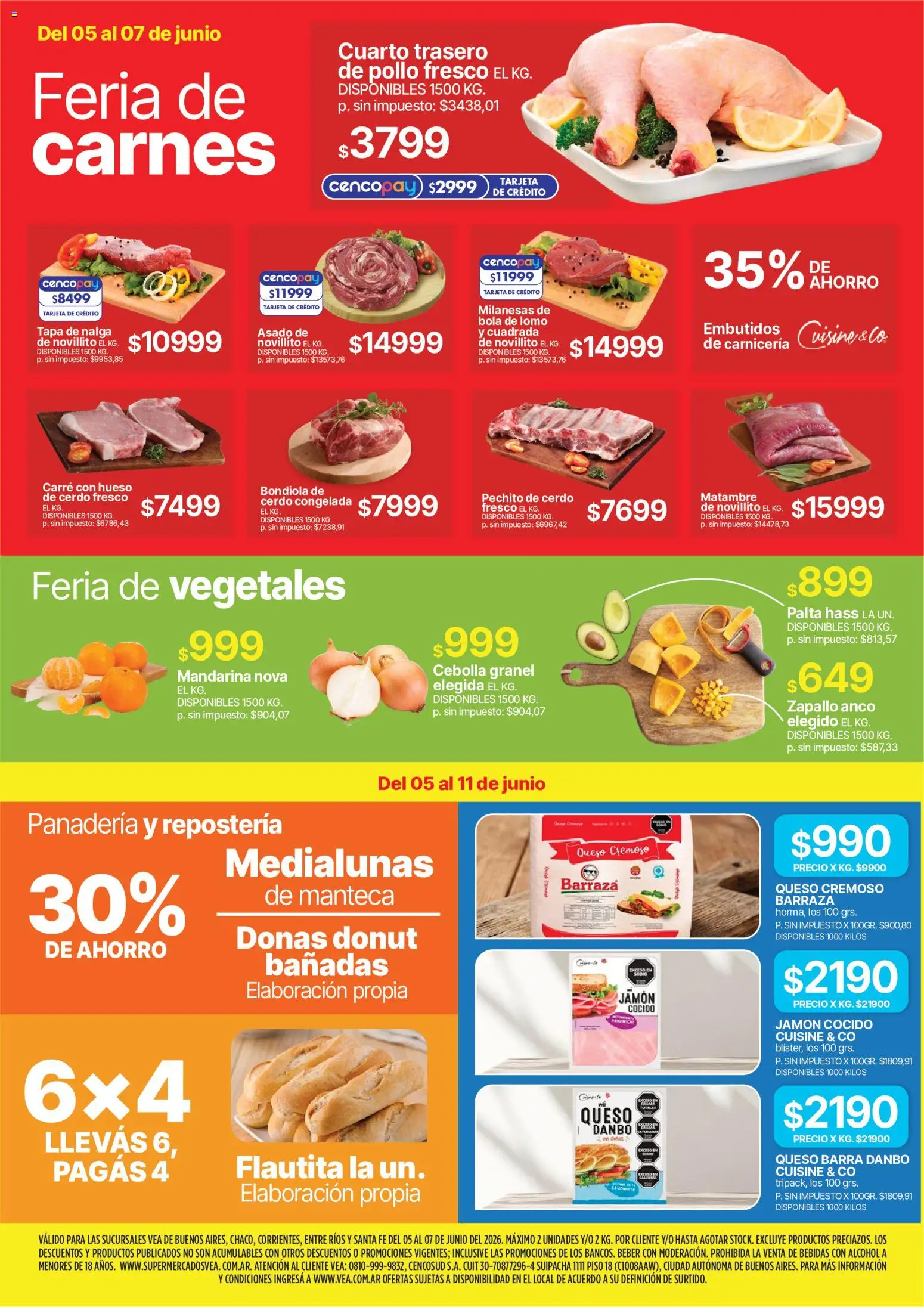 Vea - Ofertas │ válido desde el 05.06.2026 | Página: 4 | Productos: Panadería, Cebolla, Palta, Cerdo